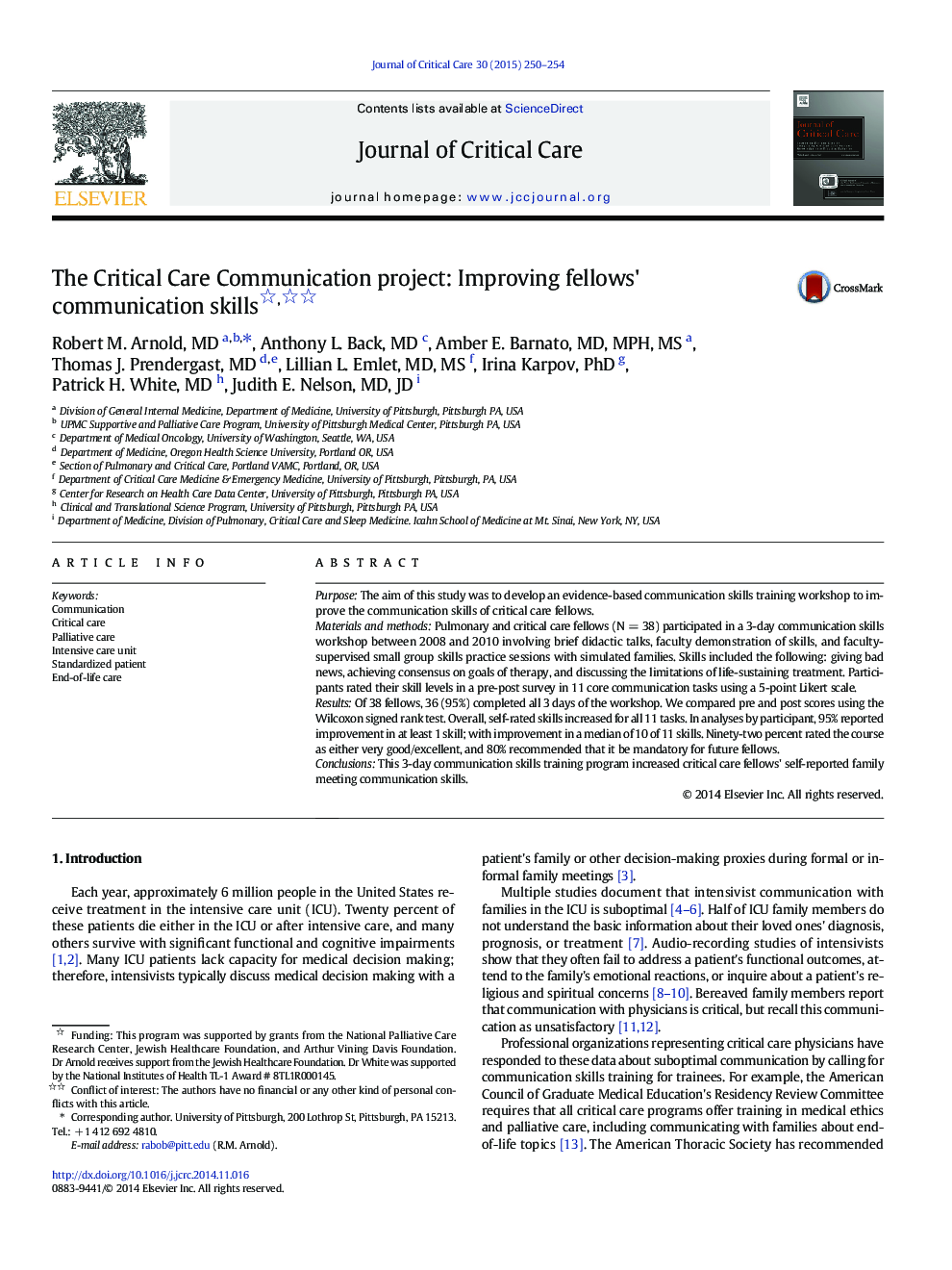 The Critical Care Communication project: Improving fellows' communication skills