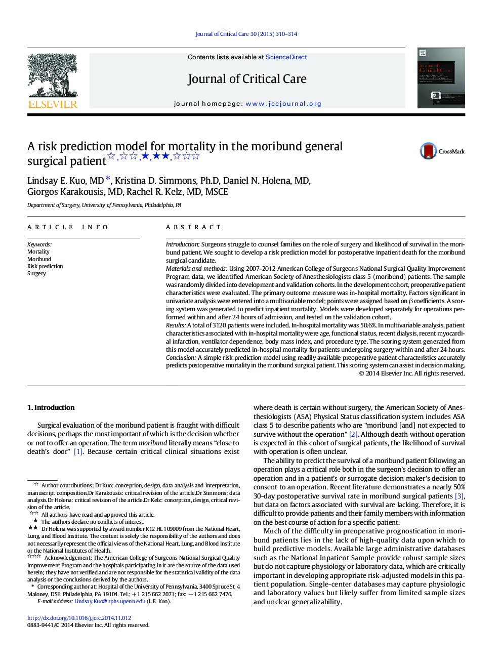 A risk prediction model for mortality in the moribund general surgical patient