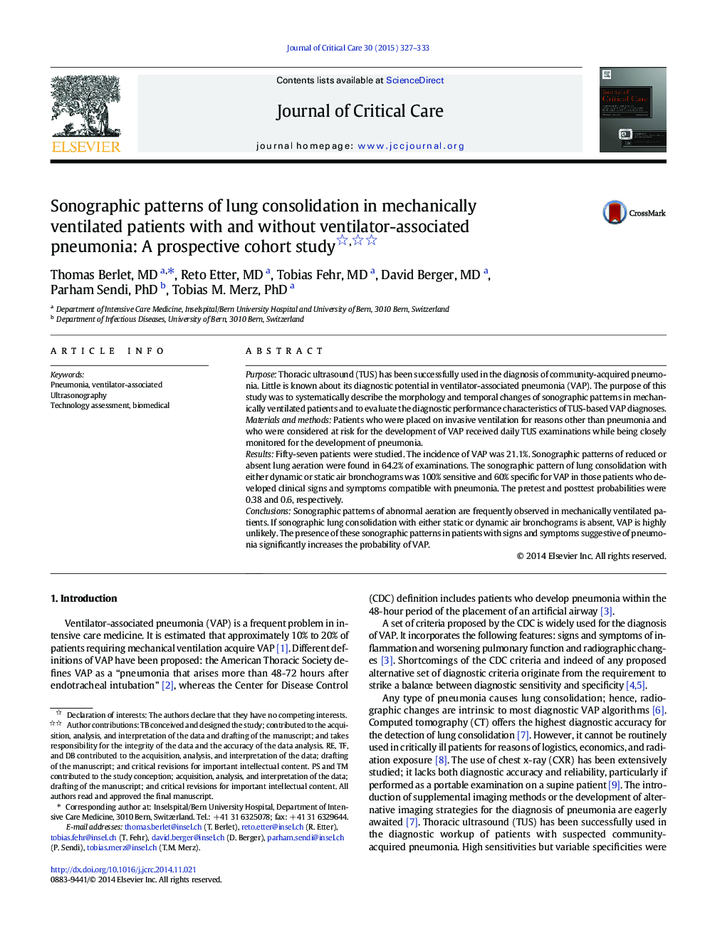 RespiratorySonographic patterns of lung consolidation in mechanically ventilated patients with and without ventilator-associated pneumonia: A prospective cohort study