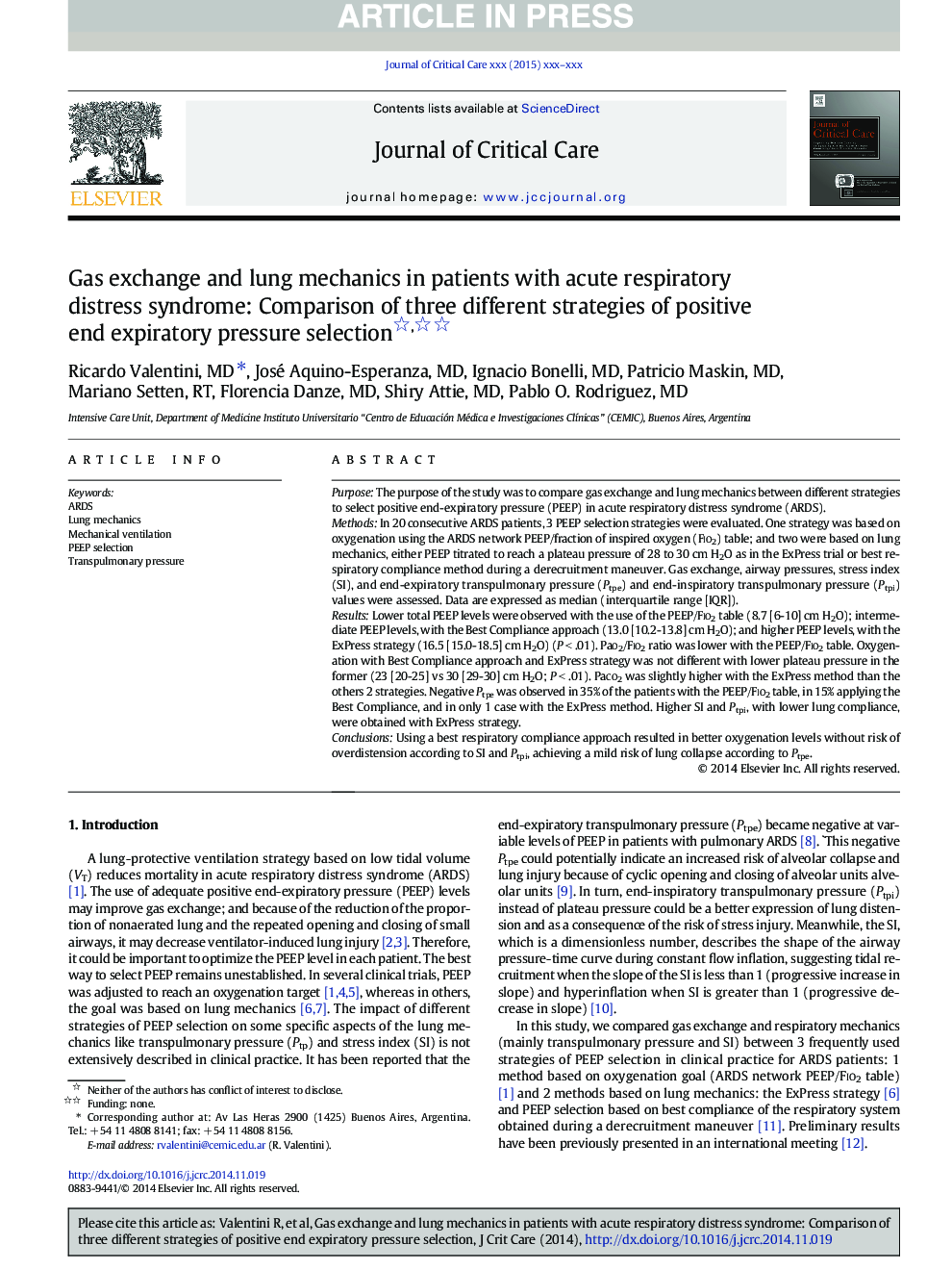 Gas exchange and lung mechanics in patients with acute respiratory distress syndrome: Comparison of three different strategies of positive end expiratory pressure selection