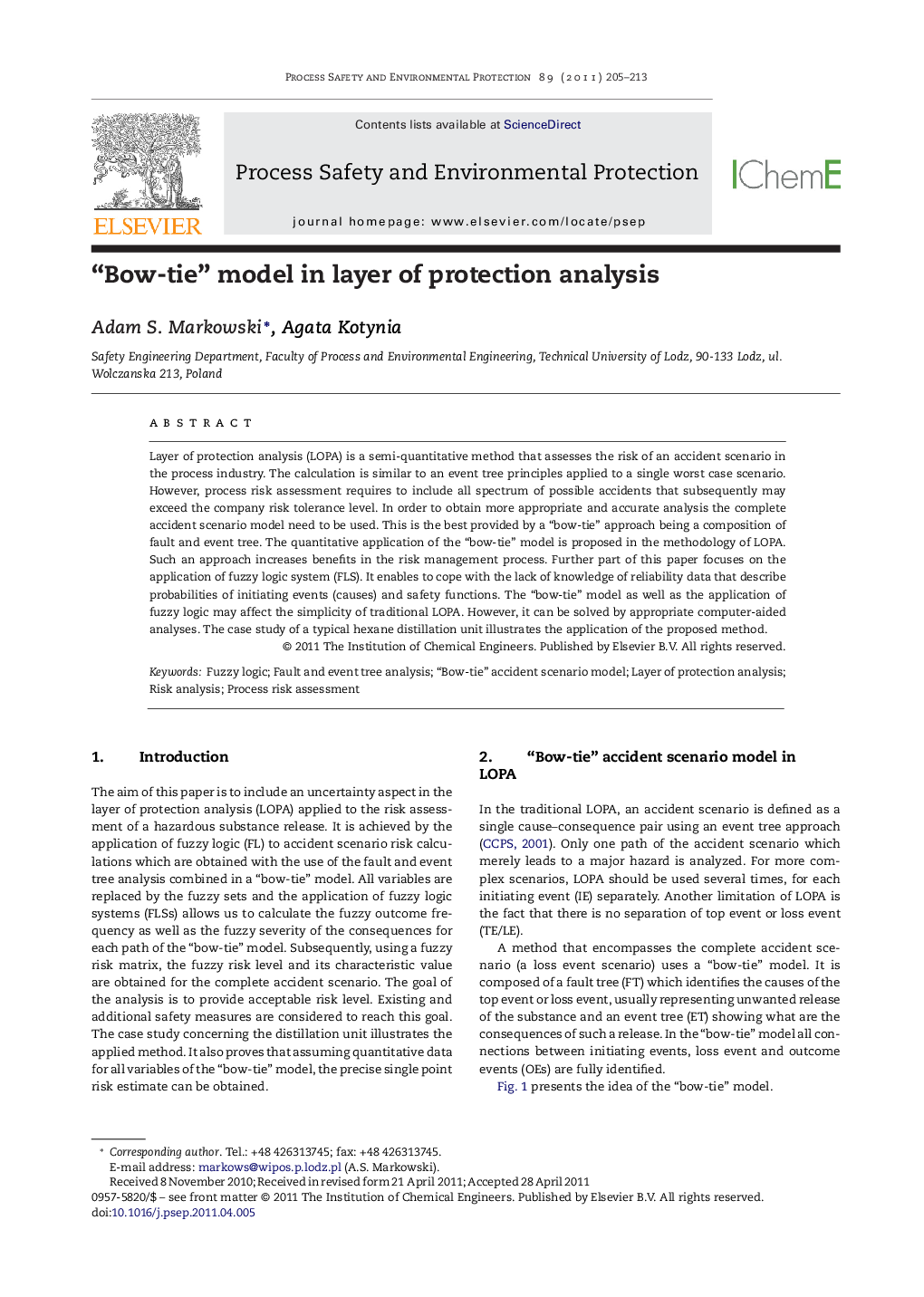 “Bow-tie” model in layer of protection analysis