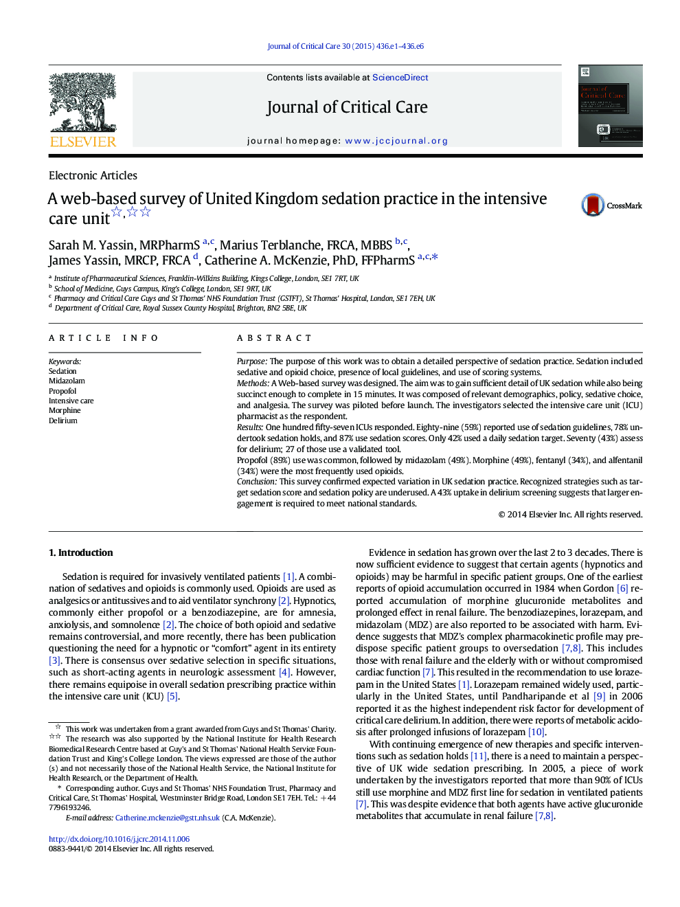 A web-based survey of United Kingdom sedation practice in the intensive care unit