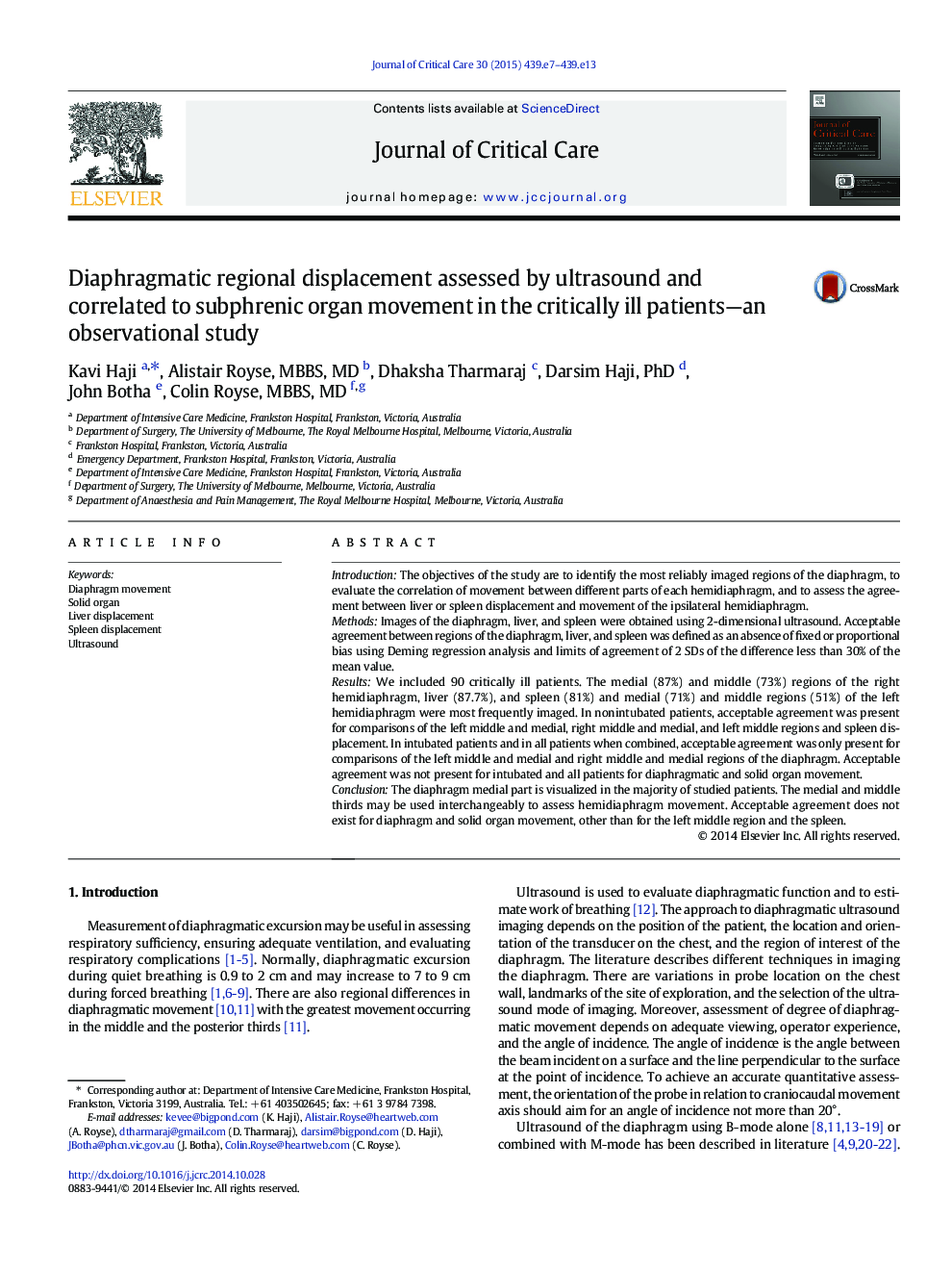 Diaphragmatic regional displacement assessed by ultrasound and correlated to subphrenic organ movement in the critically ill patients-an observational study