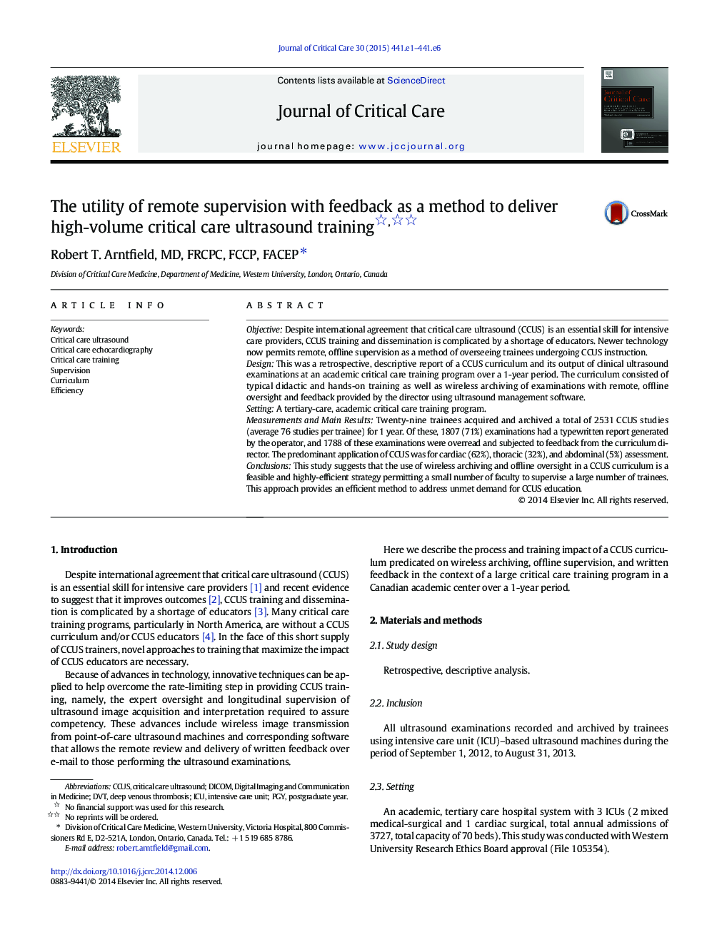 The utility of remote supervision with feedback as a method to deliver high-volume critical care ultrasound training