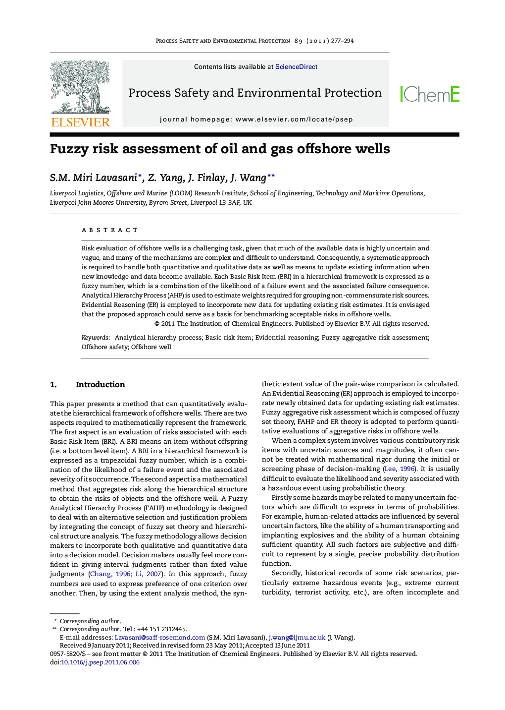 Fuzzy risk assessment of oil and gas offshore wells