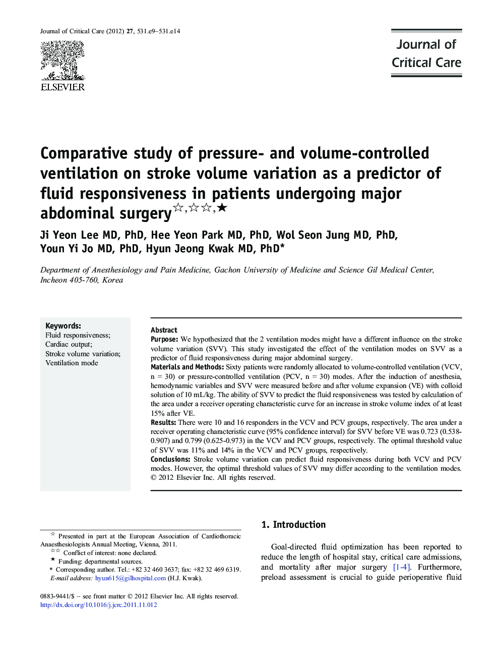 Comparative study of pressure- and volume-controlled ventilation on stroke volume variation as a predictor of fluid responsiveness in patients undergoing major abdominal surgeryâ