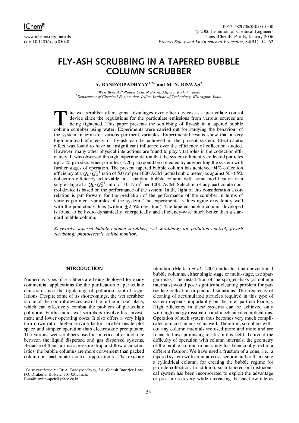 Fly-Ash Scrubbing in a Tapered Bubble Column Scrubber