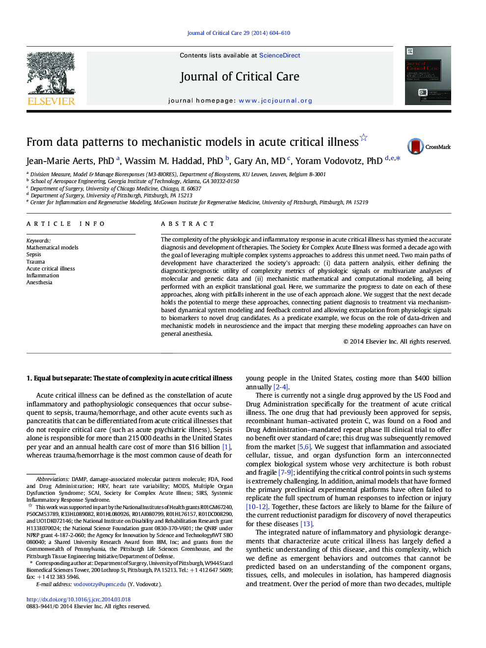 From data patterns to mechanistic models in acute critical illness