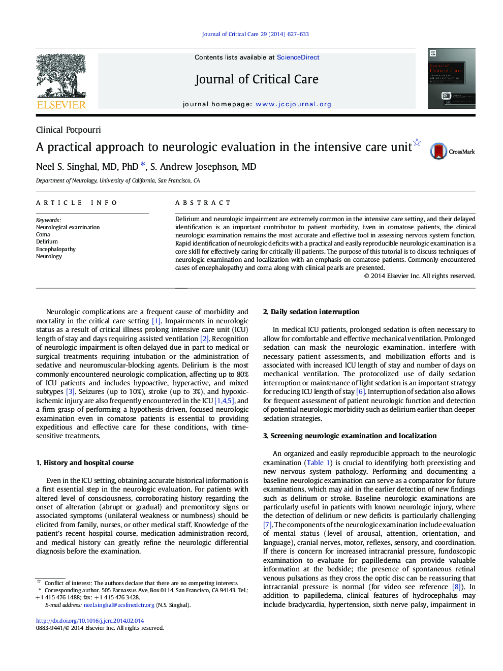 Clinical PotpourriA practical approach to neurologic evaluation in the intensive care unit