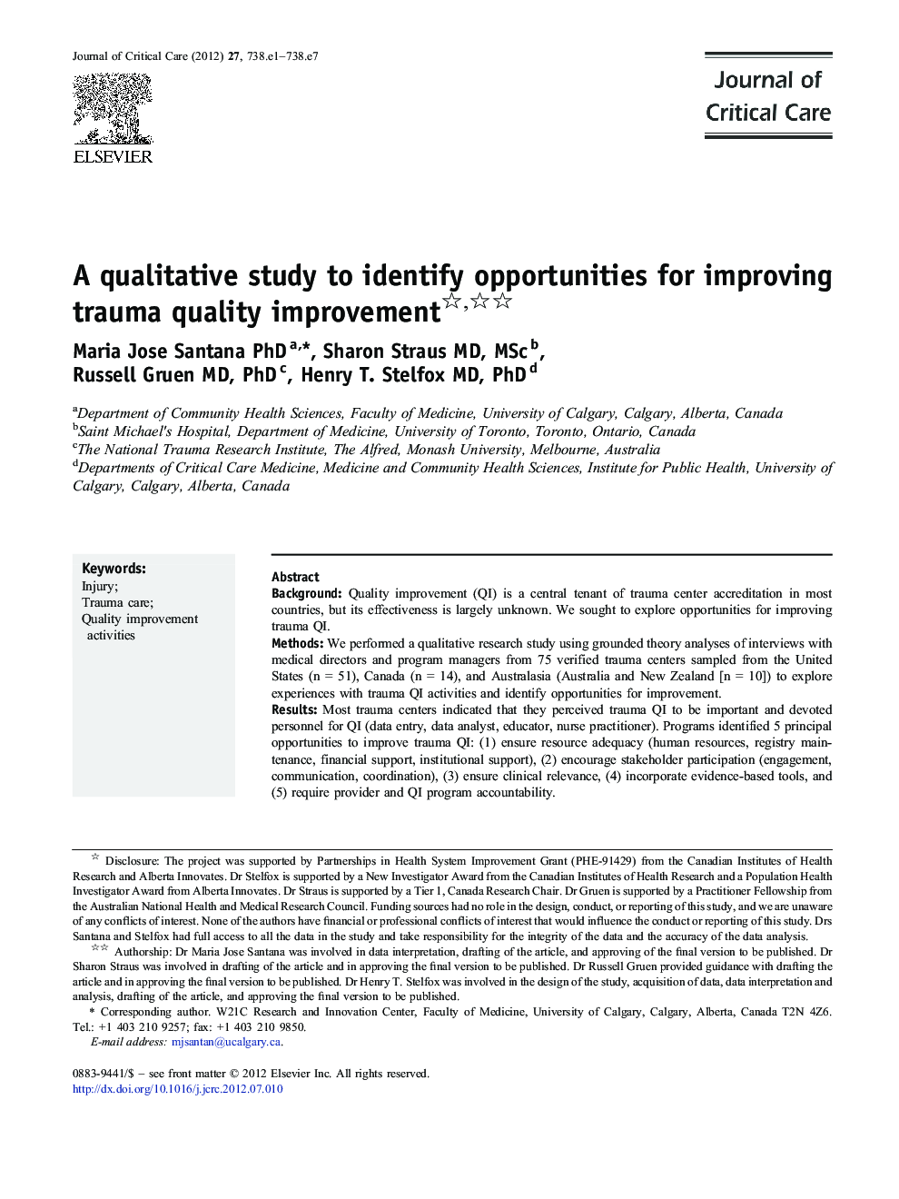 A qualitative study to identify opportunities for improving trauma quality improvement