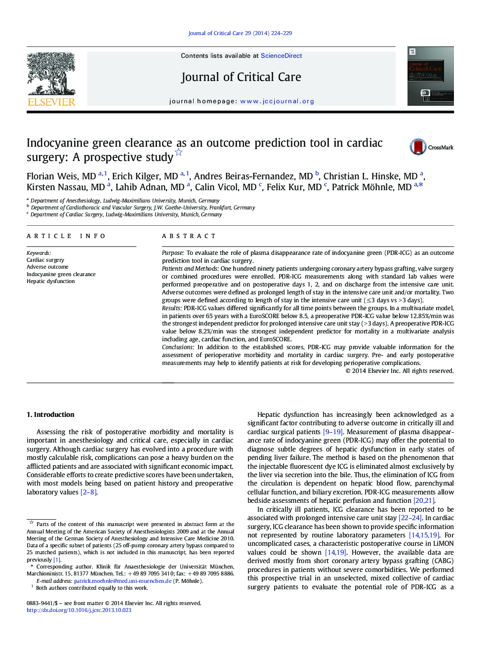 Indocyanine green clearance as an outcome prediction tool in cardiac surgery: A prospective study