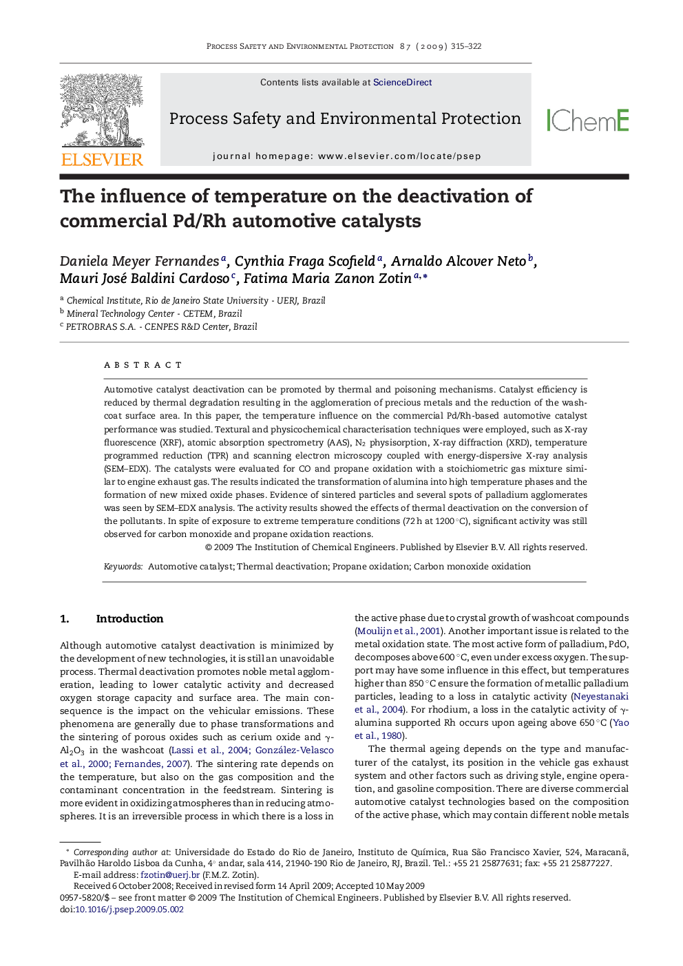 The influence of temperature on the deactivation of commercial Pd/Rh automotive catalysts