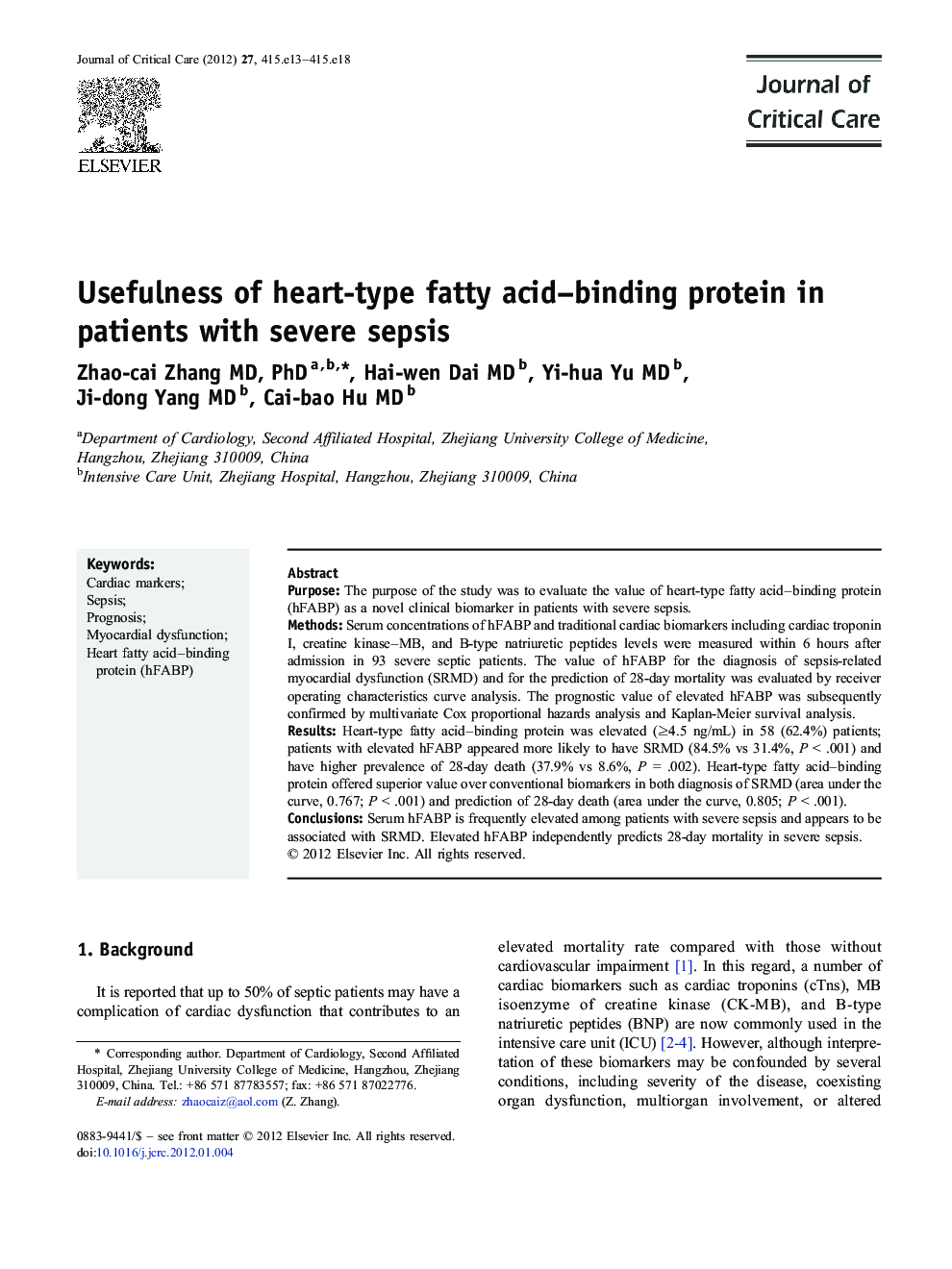 Usefulness of heart-type fatty acid-binding protein in patients with severe sepsis