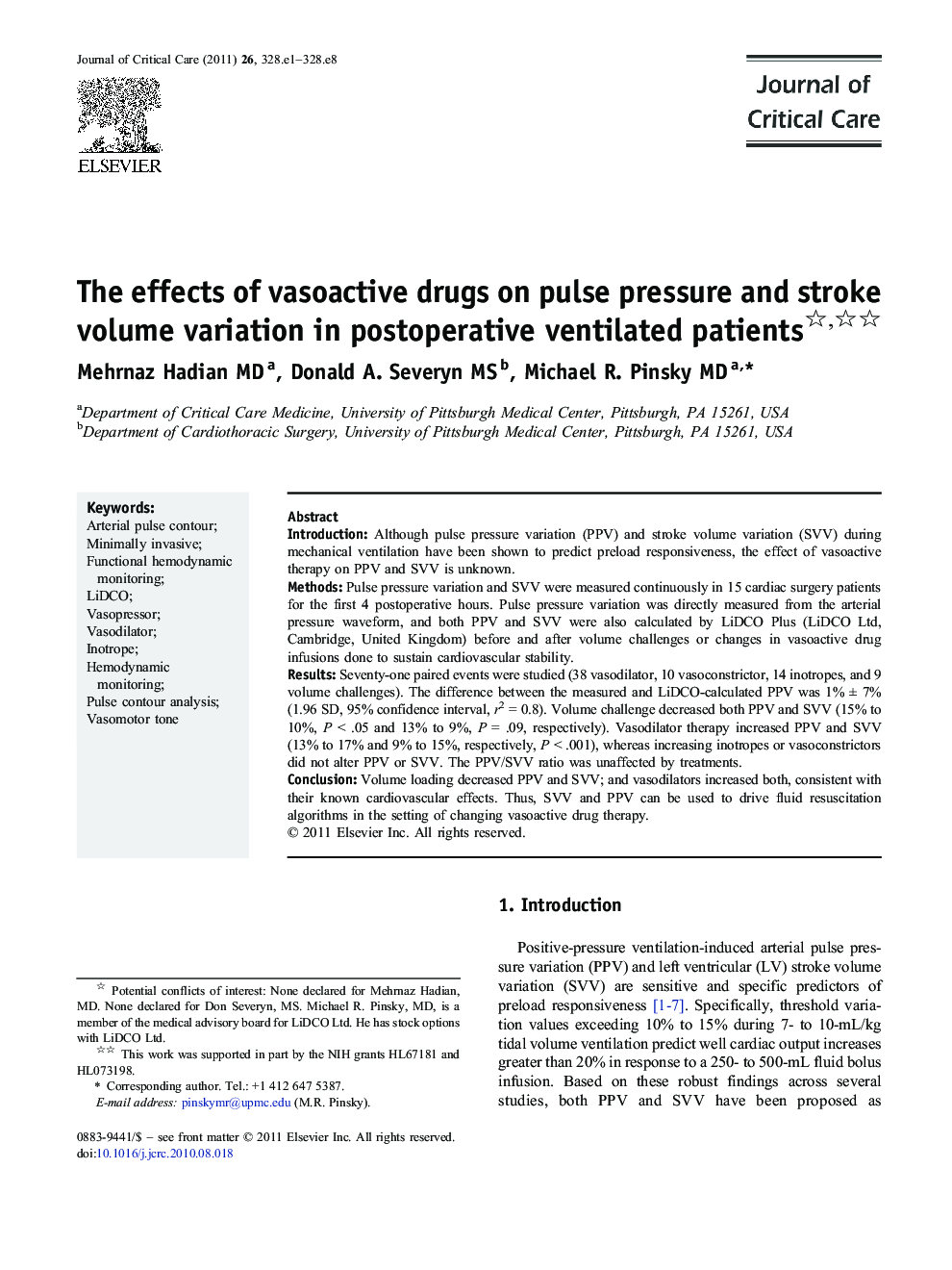 The effects of vasoactive drugs on pulse pressure and stroke volume variation in postoperative ventilated patients