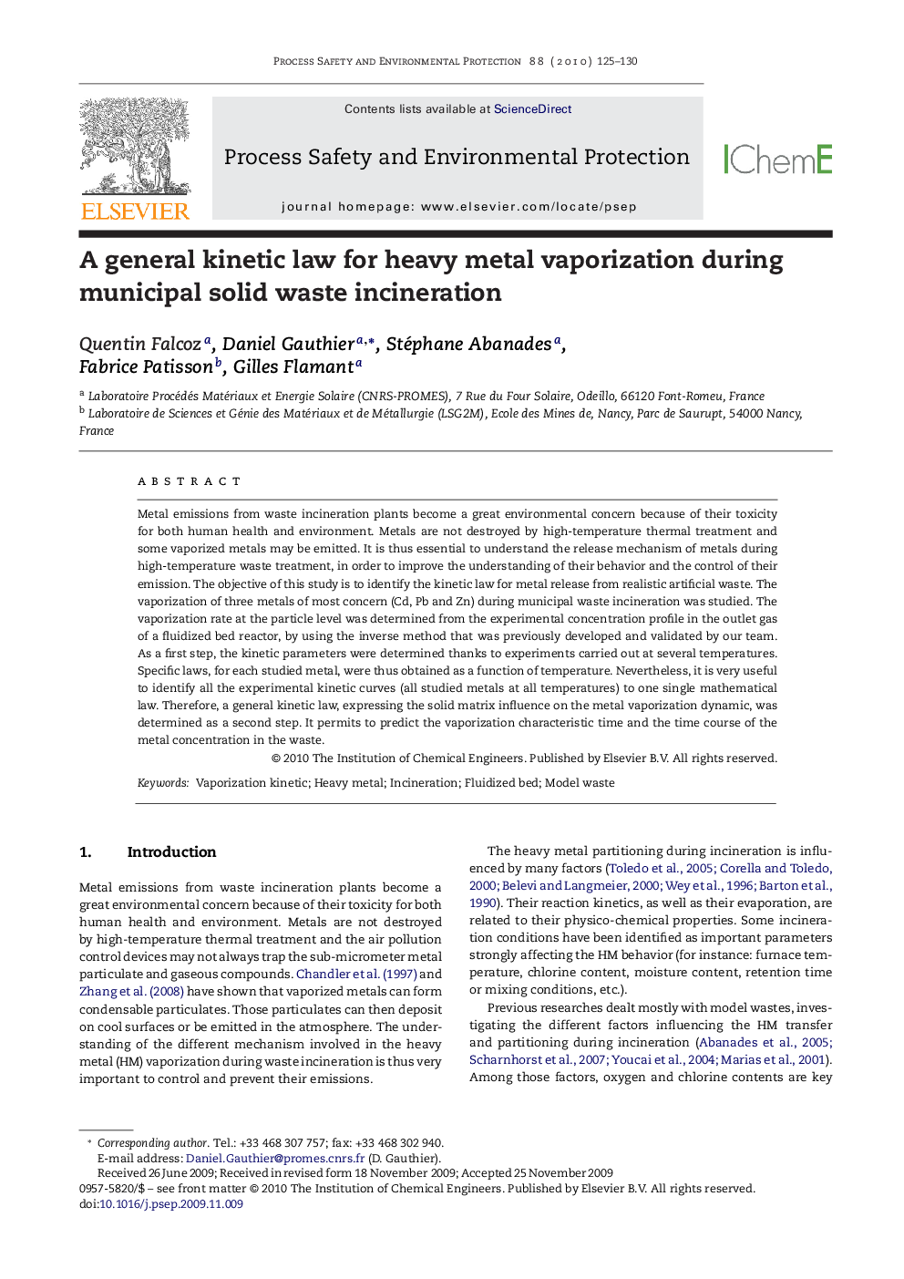 A general kinetic law for heavy metal vaporization during municipal solid waste incineration