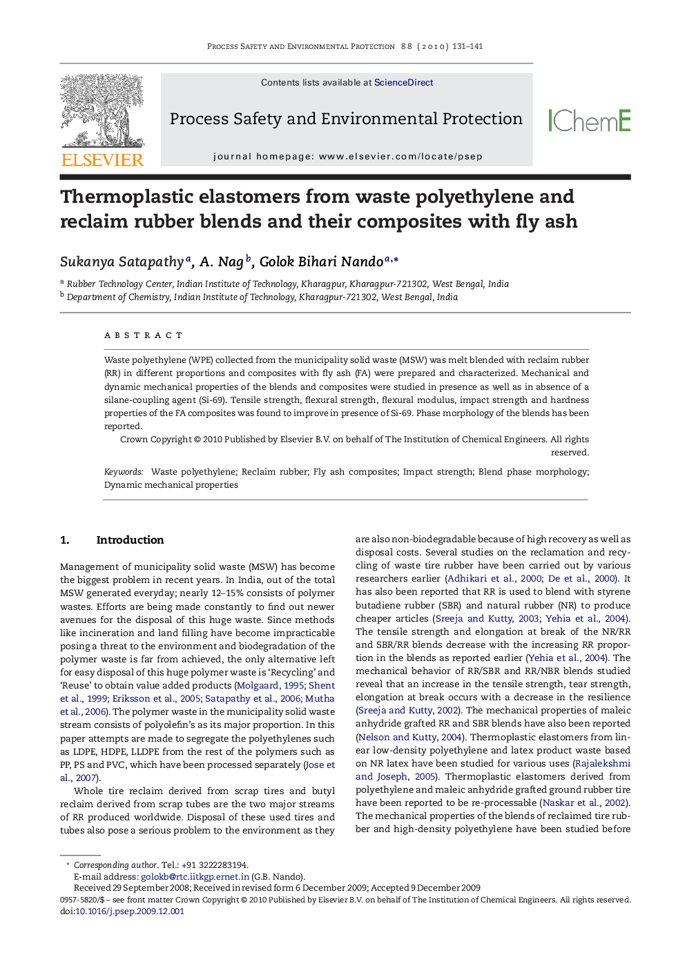 Thermoplastic elastomers from waste polyethylene and reclaim rubber blends and their composites with fly ash