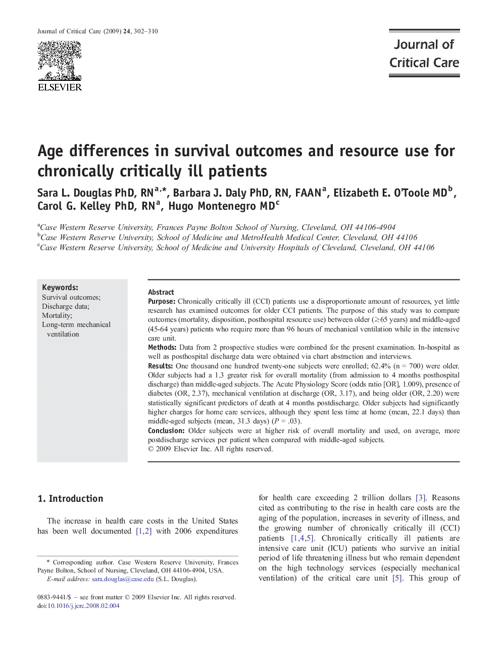 Age differences in survival outcomes and resource use for chronically critically ill patients