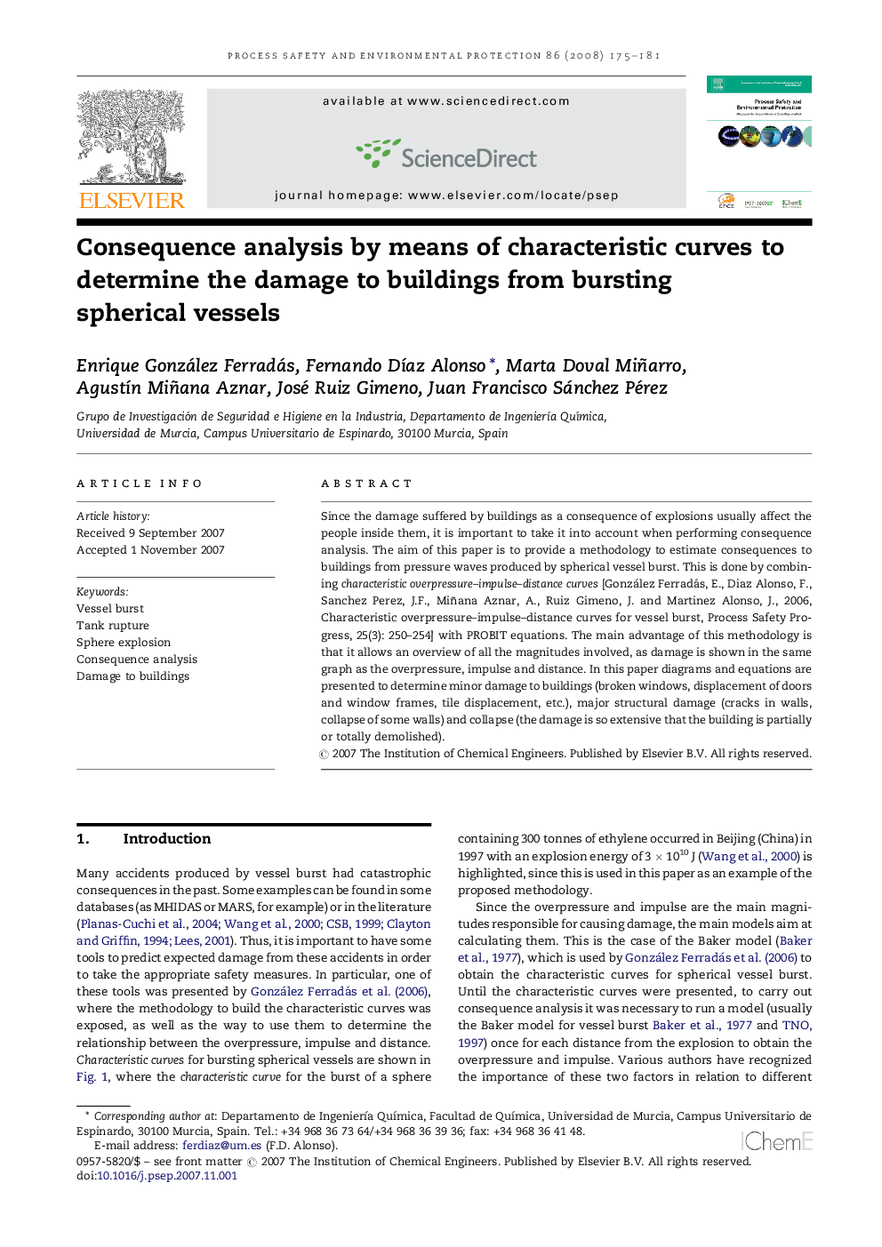 Consequence analysis by means of characteristic curves to determine the damage to buildings from bursting spherical vessels