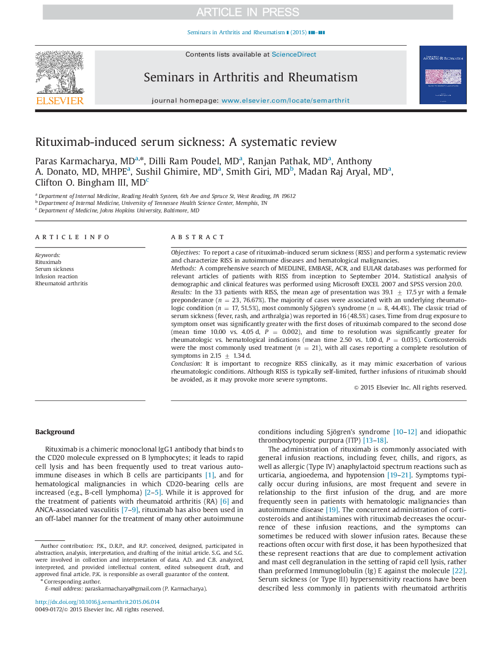 Rituximab-induced serum sickness: A systematic review