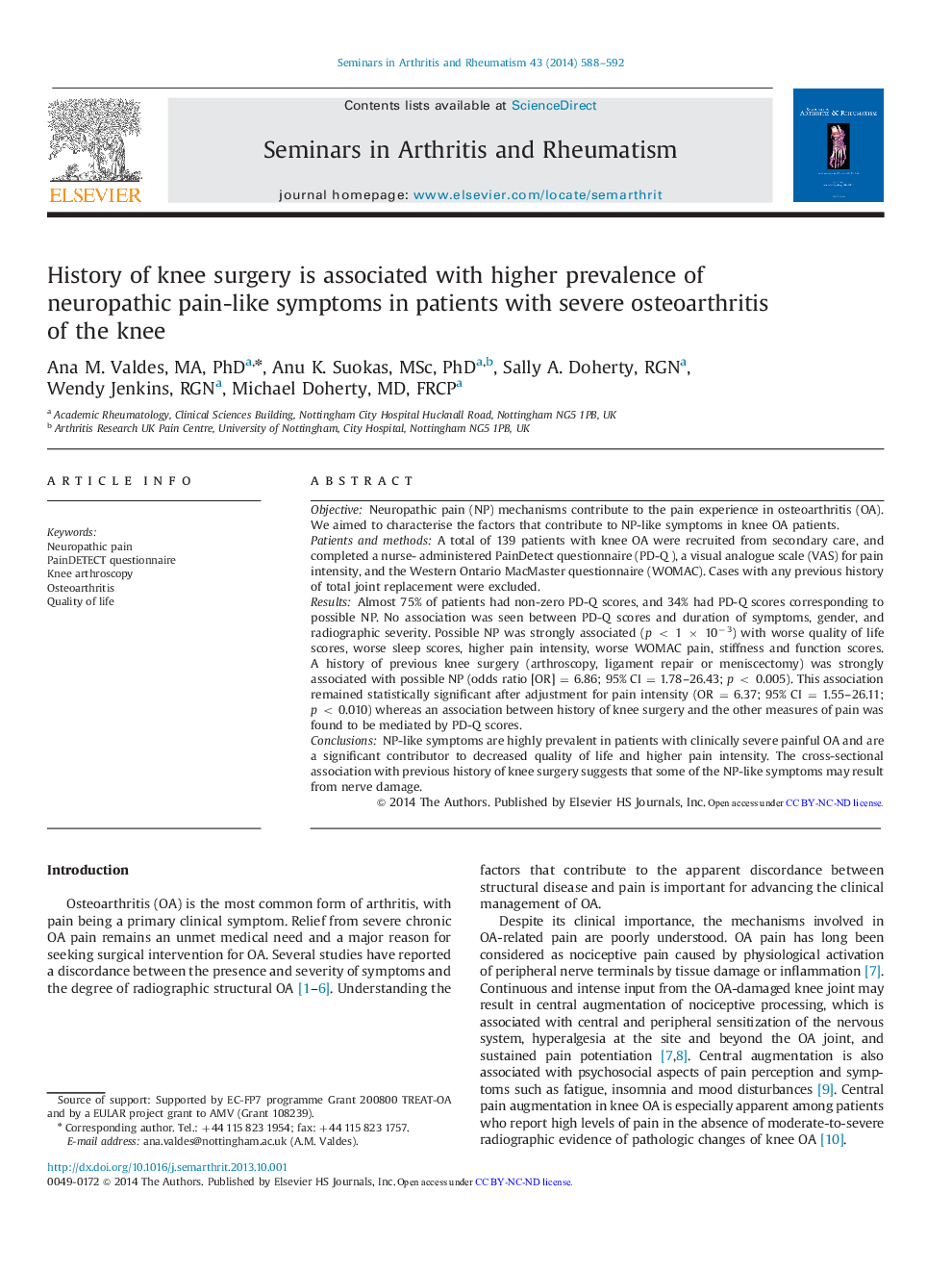 History of knee surgery is associated with higher prevalence of neuropathic pain-like symptoms in patients with severe osteoarthritis of the knee