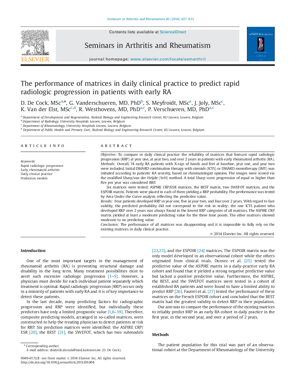 The performance of matrices in daily clinical practice to predict rapid radiologic progression in patients with early RA