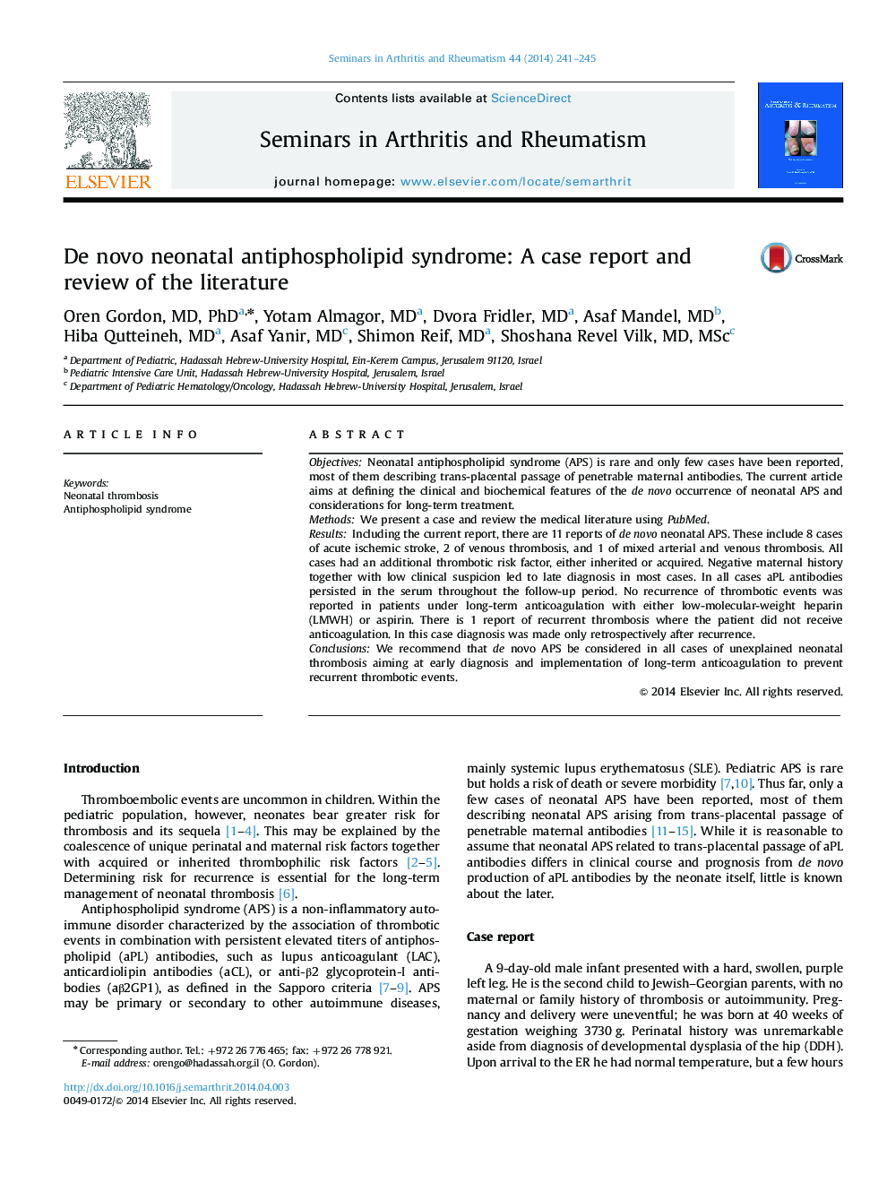 De novo neonatal antiphospholipid syndrome: A case report and review of the literature