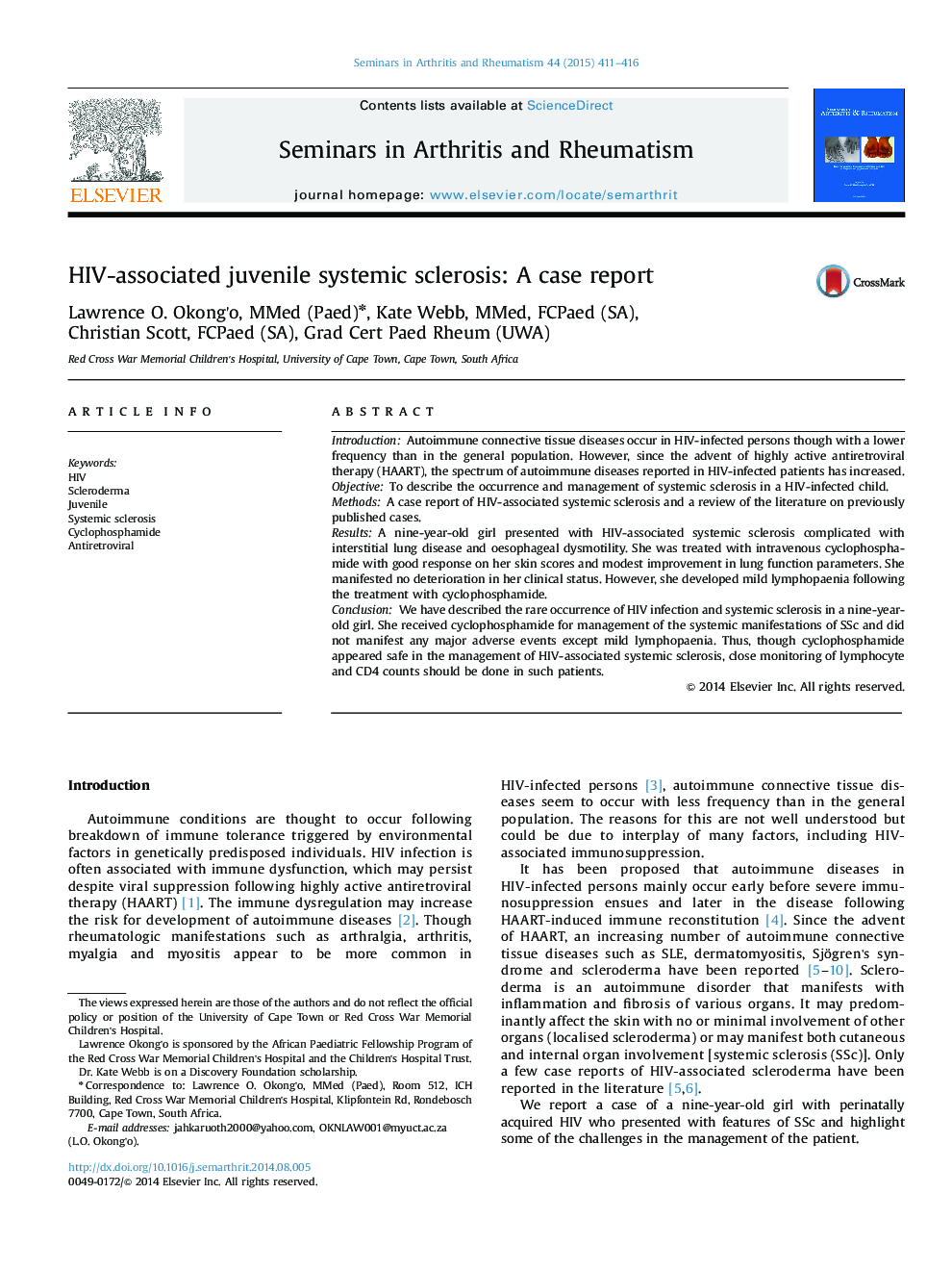 HIV-associated juvenile systemic sclerosis: A case report