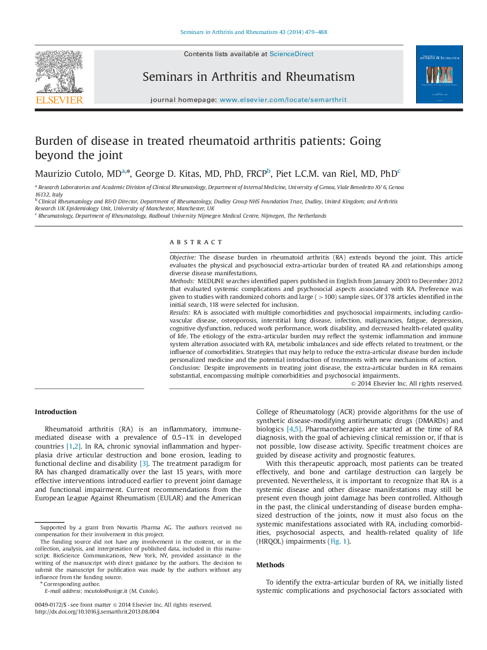 Burden of disease in treated rheumatoid arthritis patients: Going beyond the joint