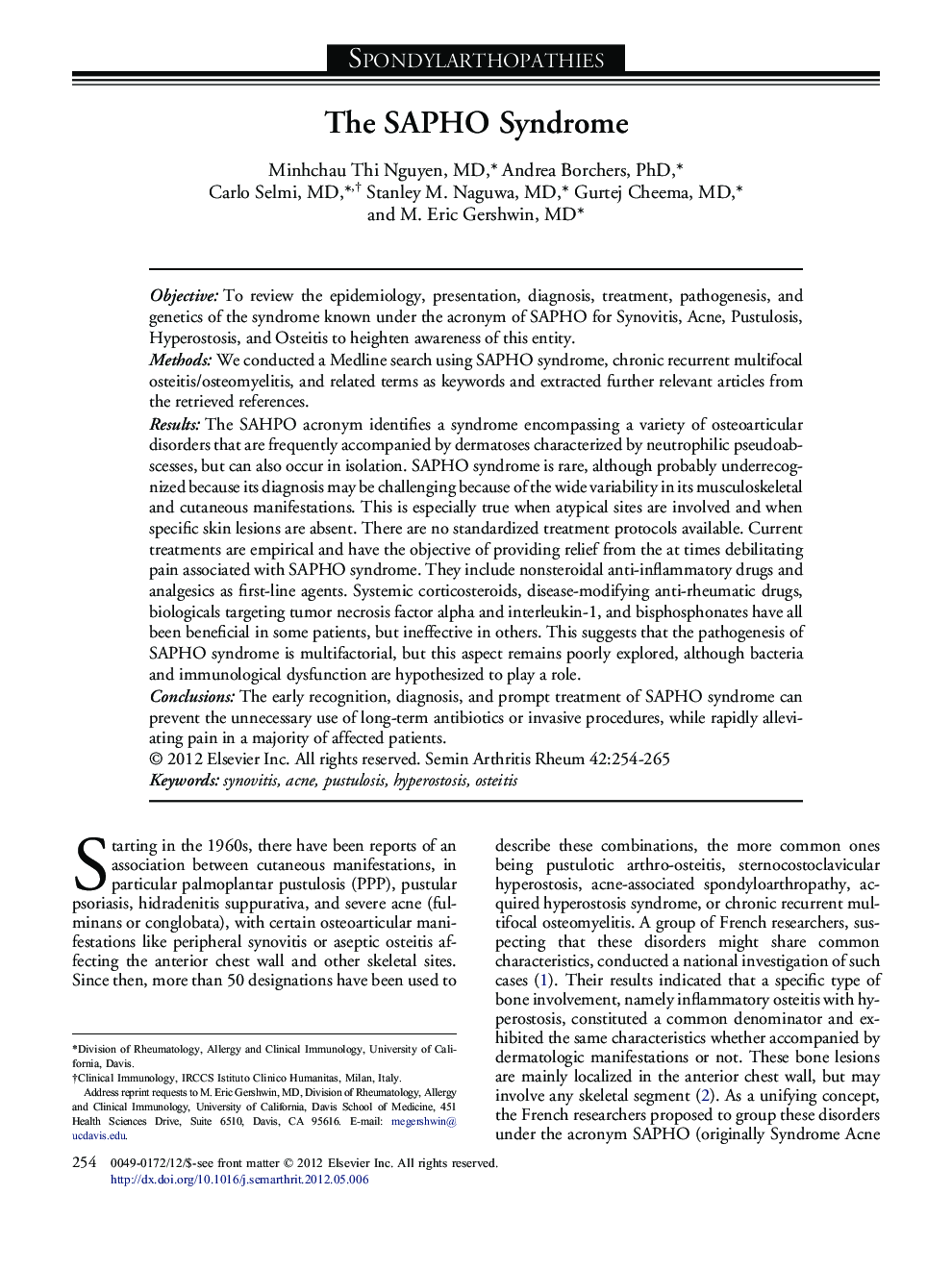 SpondylarthopathiesThe SAPHO Syndrome