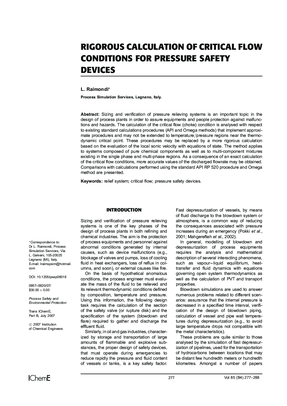 Rigorous Calculation of Critical Flow Conditions for Pressure Safety Devices