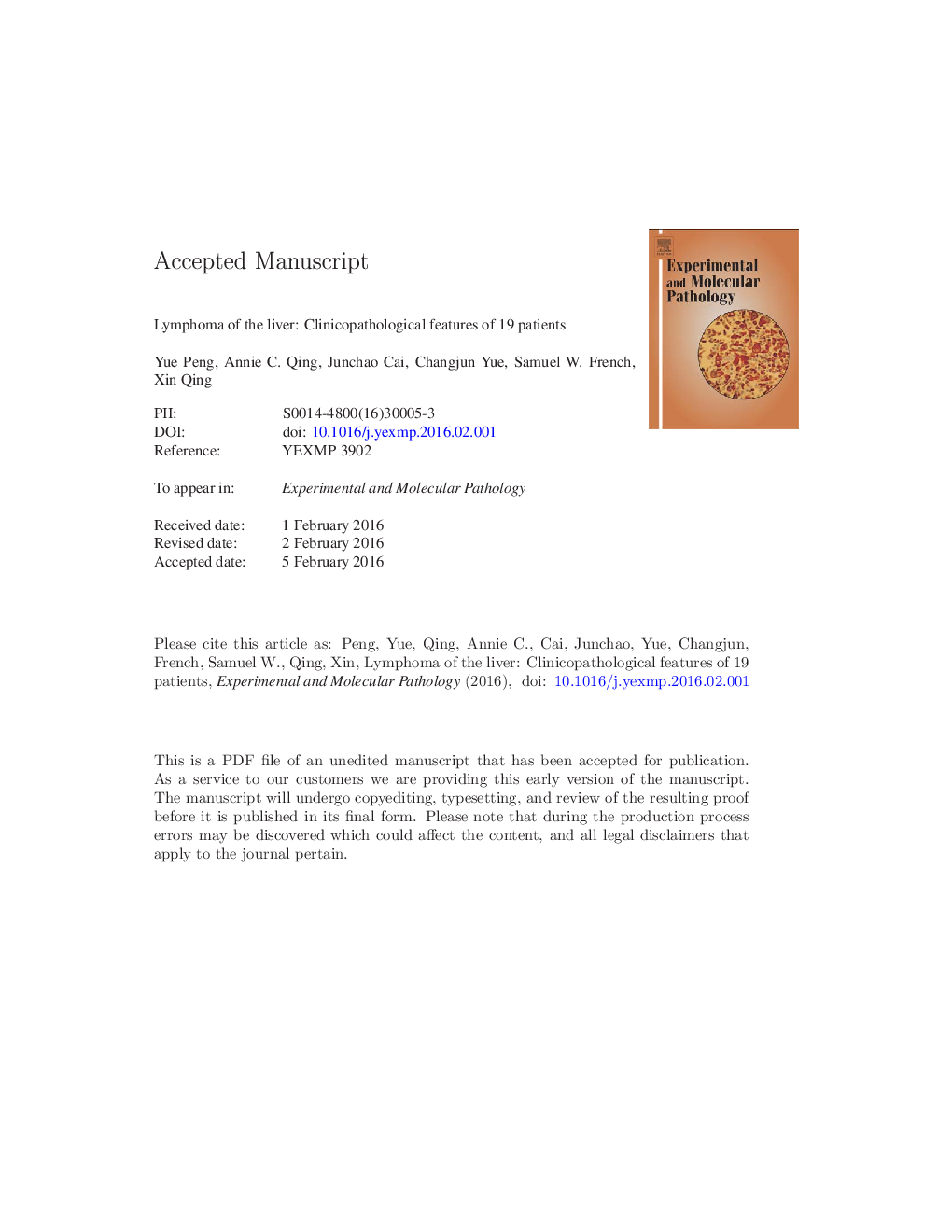 Lymphoma of the liver: Clinicopathological features of 19 patients