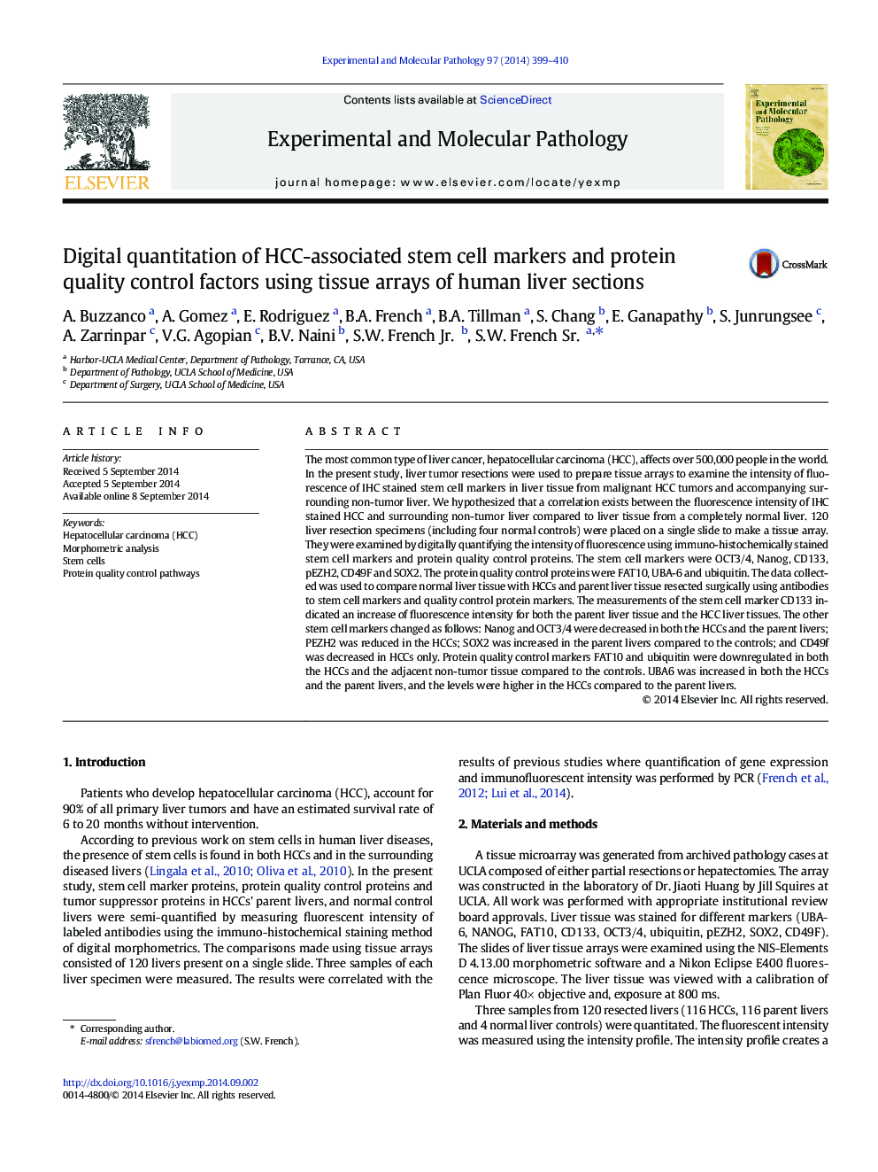 Digital quantitation of HCC-associated stem cell markers and protein quality control factors using tissue arrays of human liver sections