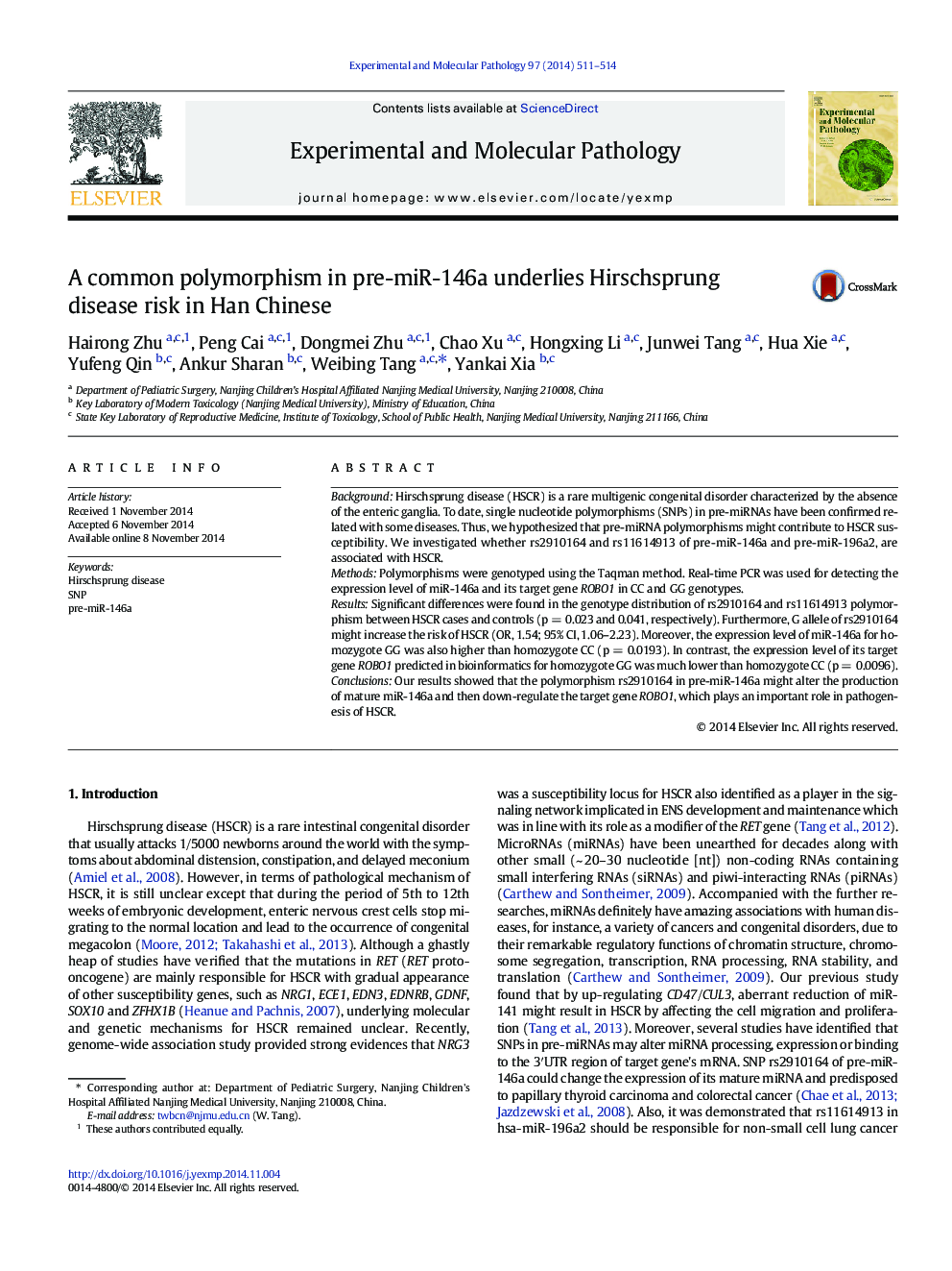 A common polymorphism in pre-miR-146a underlies Hirschsprung disease risk in Han Chinese