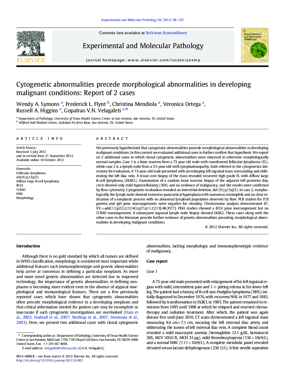 Cytogenetic abnormalities precede morphological abnormalities in developing malignant conditions: Report of 2 cases