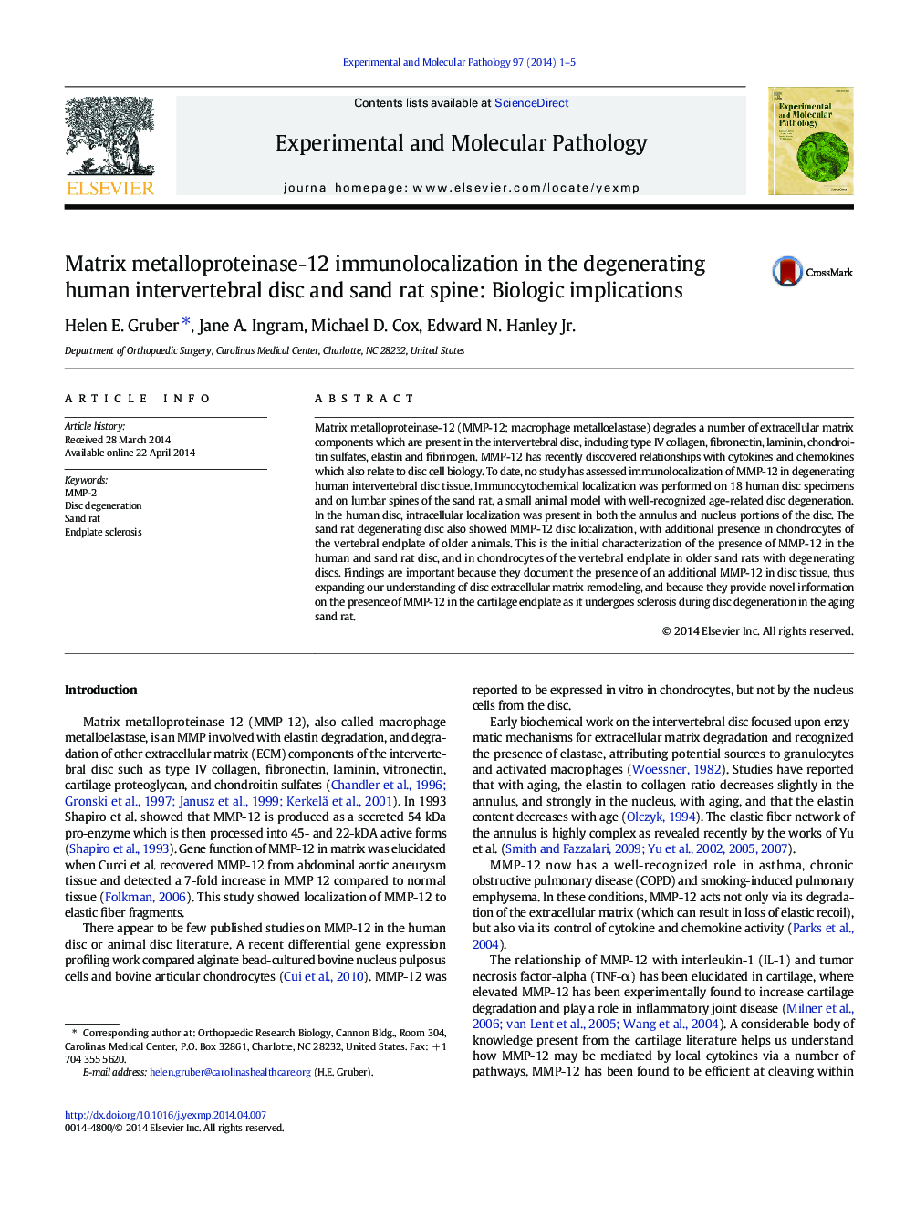 ایمونولوکالیزاسیون ماتریکس فلزوپروتئیناز-12 در دیسک بین التهابی انسدادی انسان و ستون فقرات شن و ماسه: پیامدهای بیولوژیکی 