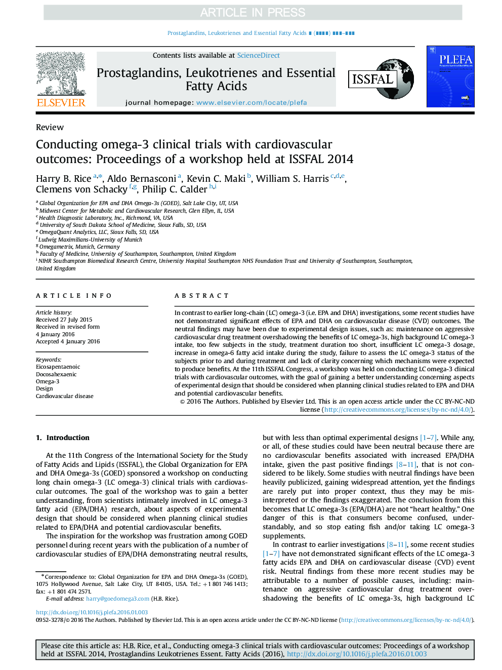 Conducting omega-3 clinical trials with cardiovascular outcomes: Proceedings of a workshop held at ISSFAL 2014