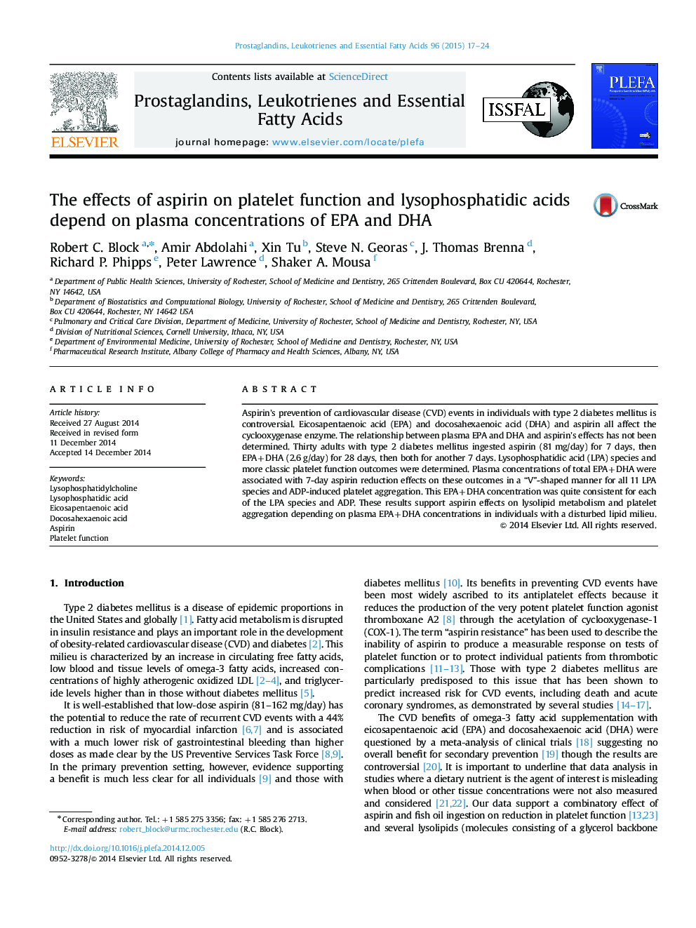 The effects of aspirin on platelet function and lysophosphatidic acids depend on plasma concentrations of EPA and DHA