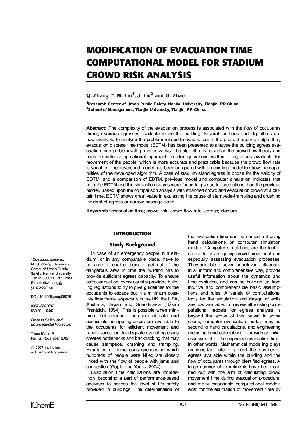 Modification of Evacuation Time Computational Model for Stadium Crowd Risk Analysis