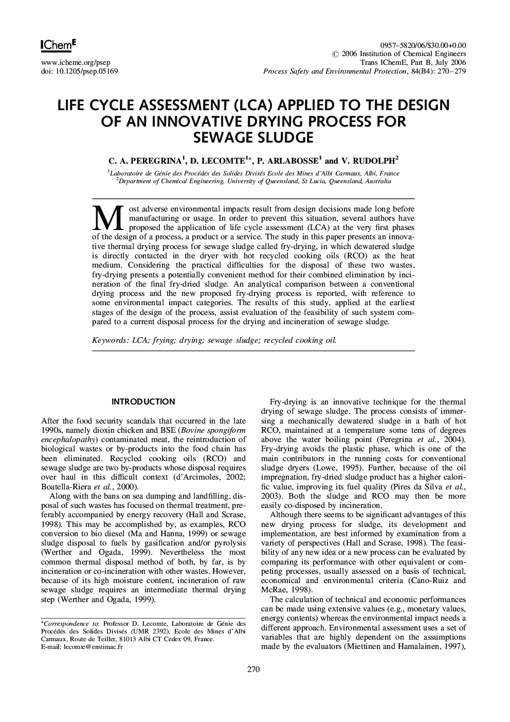 Life Cycle Assessment (LCA) Applied to the Design of an Innovative Drying Process for Sewage Sludge