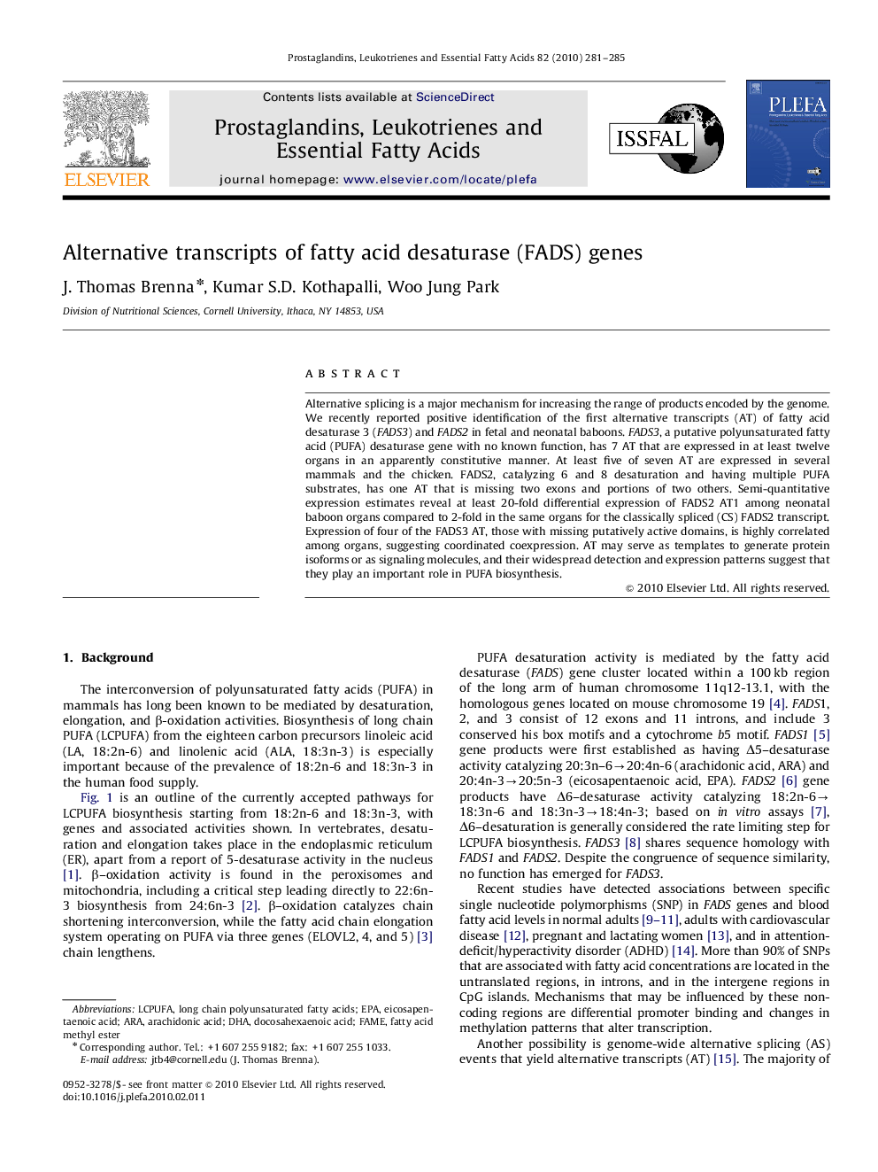 Alternative transcripts of fatty acid desaturase (FADS) genes