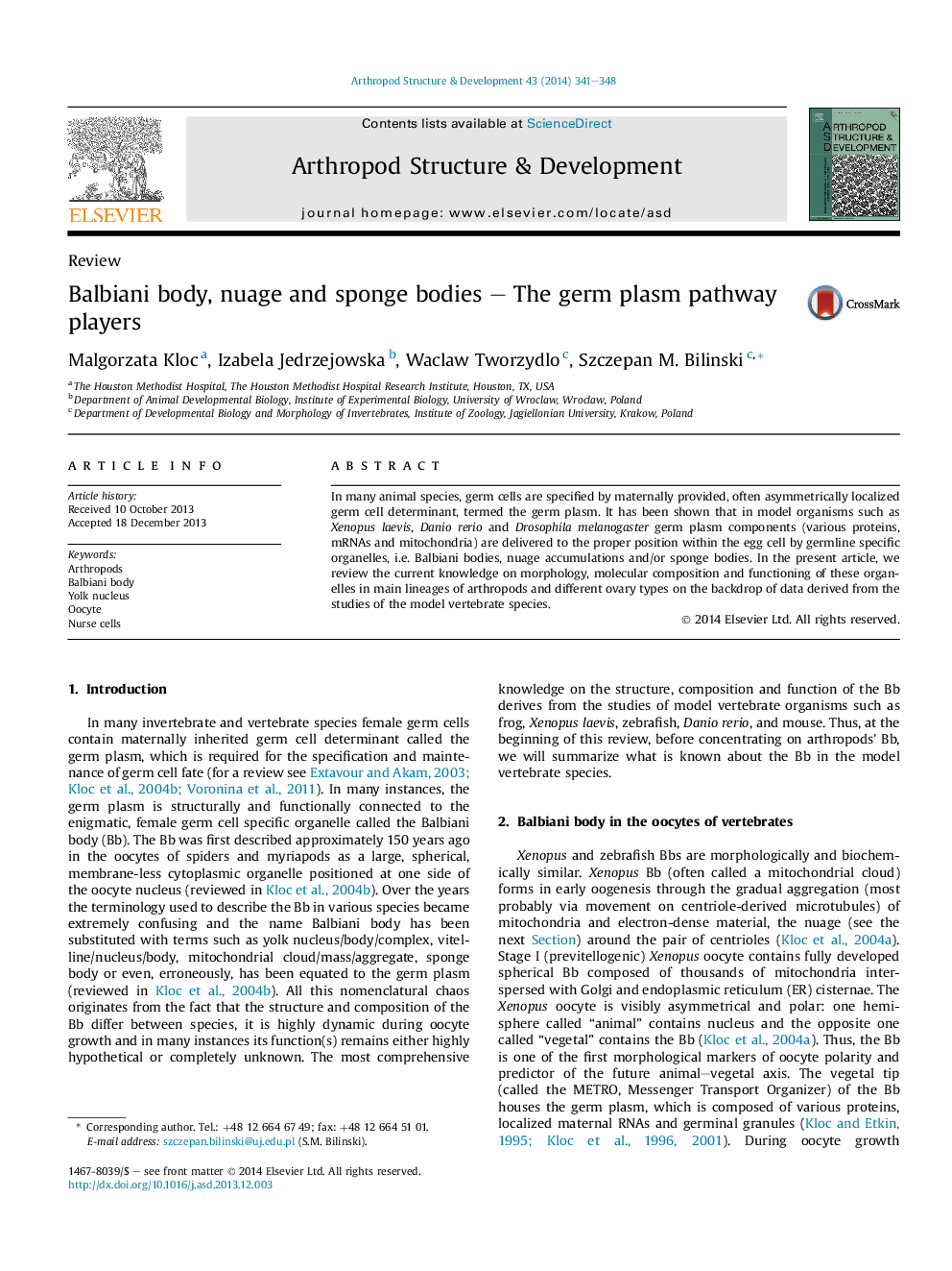 ReviewBalbiani body, nuage and sponge bodies - The germ plasm pathway players