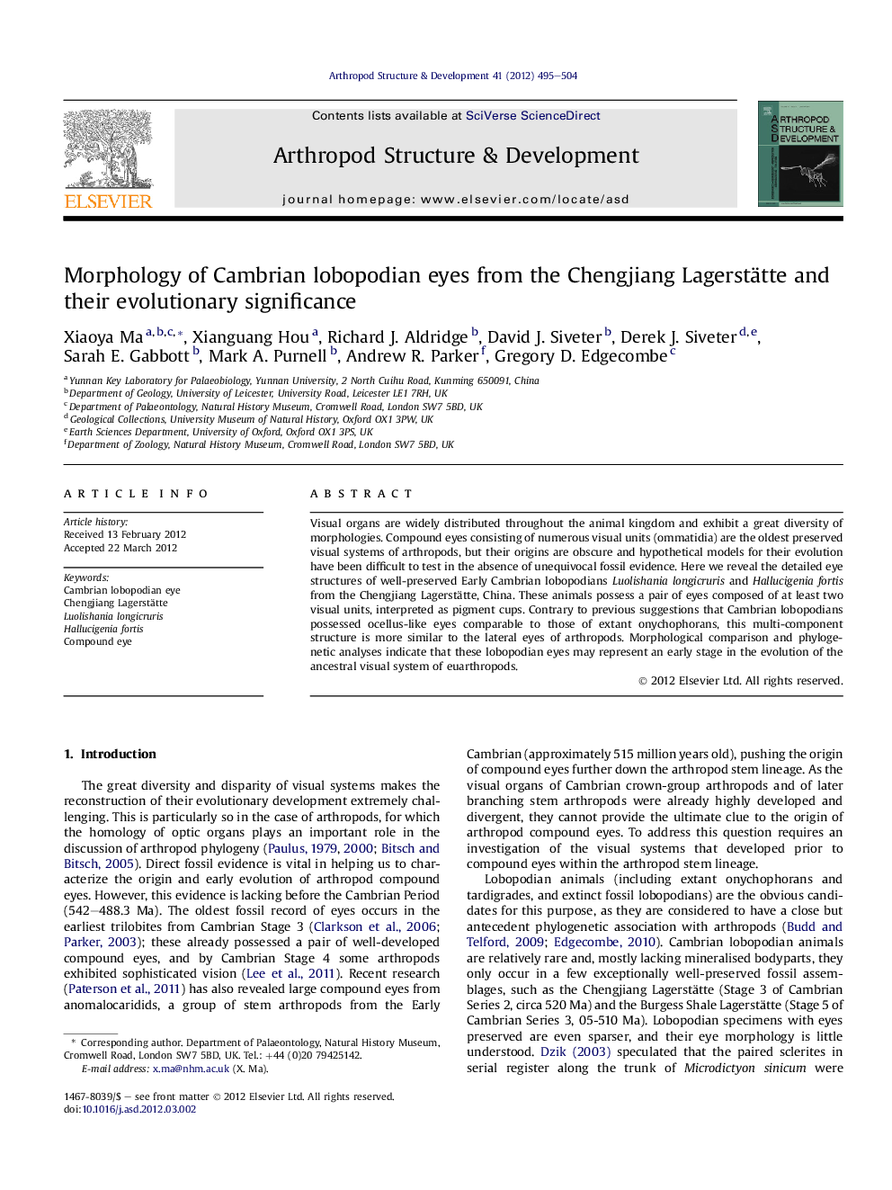 Morphology of Cambrian lobopodian eyes from the Chengjiang Lagerstätte and their evolutionary significance