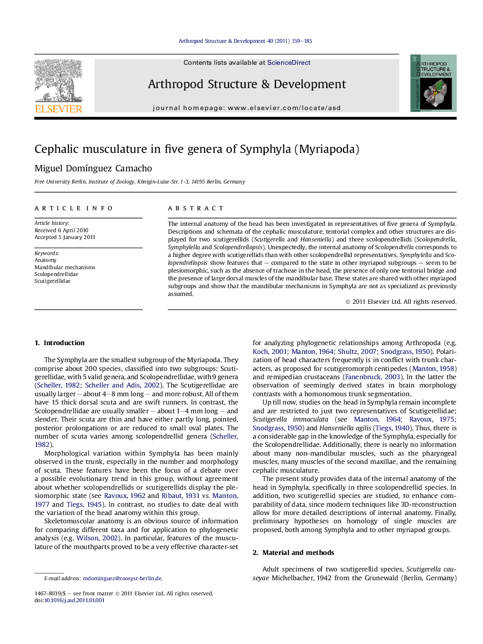 Cephalic musculature in five genera of Symphyla (Myriapoda)