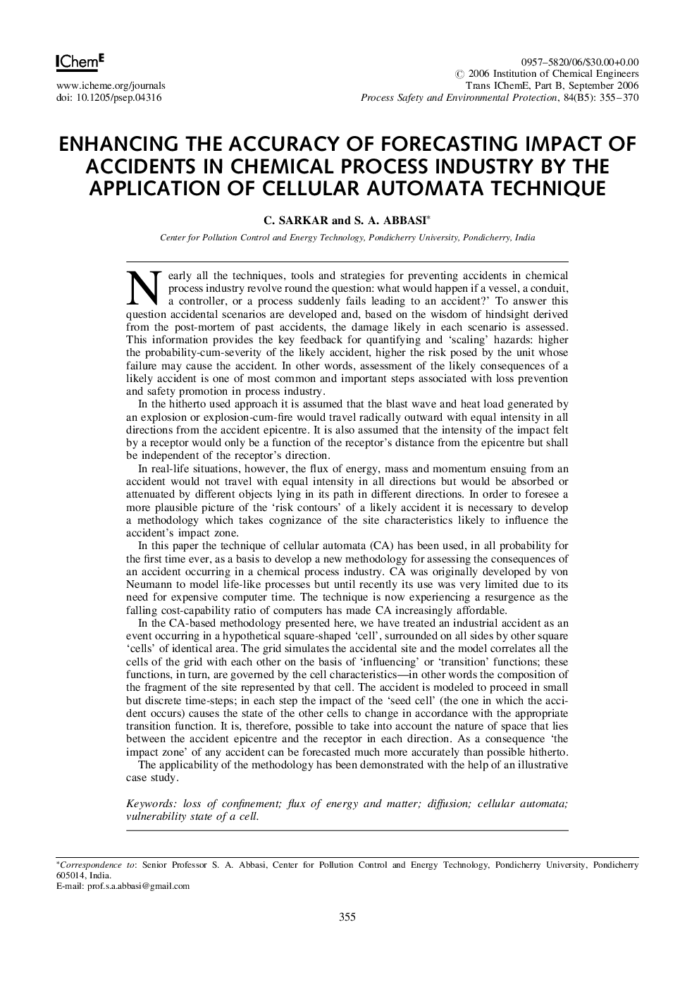 Enhancing the Accuracy of Forecasting Impact of Accidents in Chemical Process Industry by the Application of Cellular Automata Technique