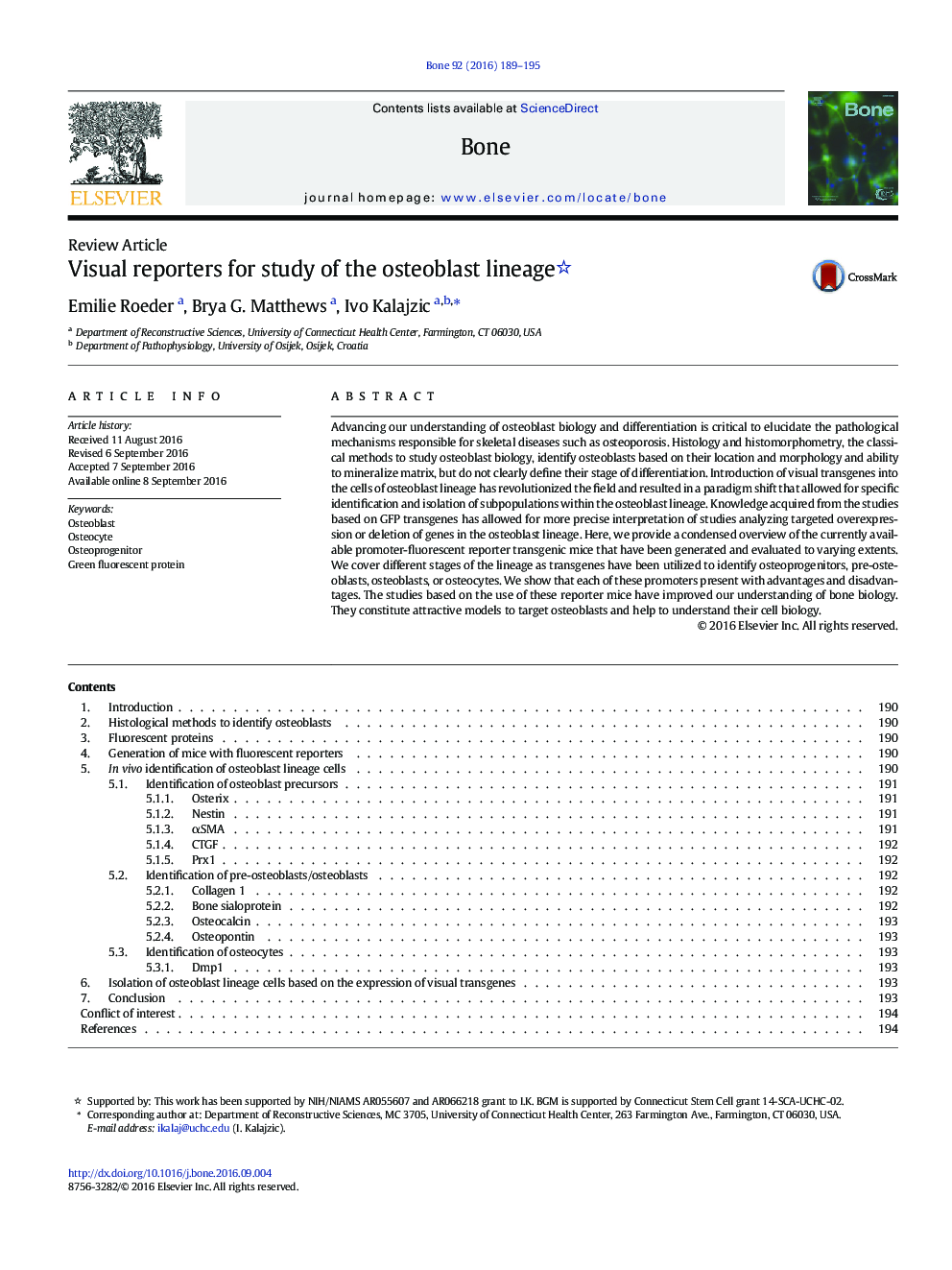 Review ArticleVisual reporters for study of the osteoblast lineage