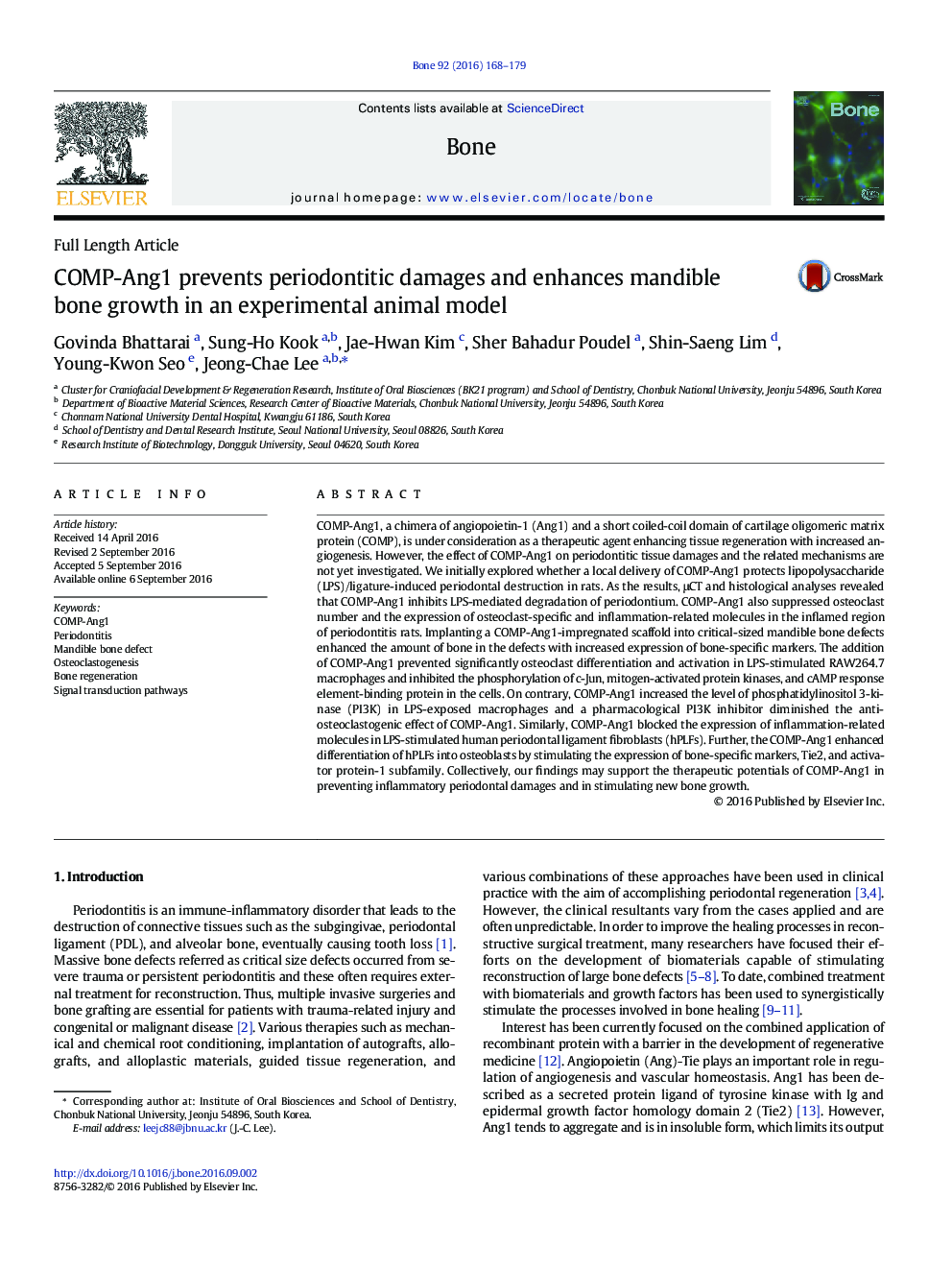 COMP-Ang1 prevents periodontitic damages and enhances mandible bone growth in an experimental animal model