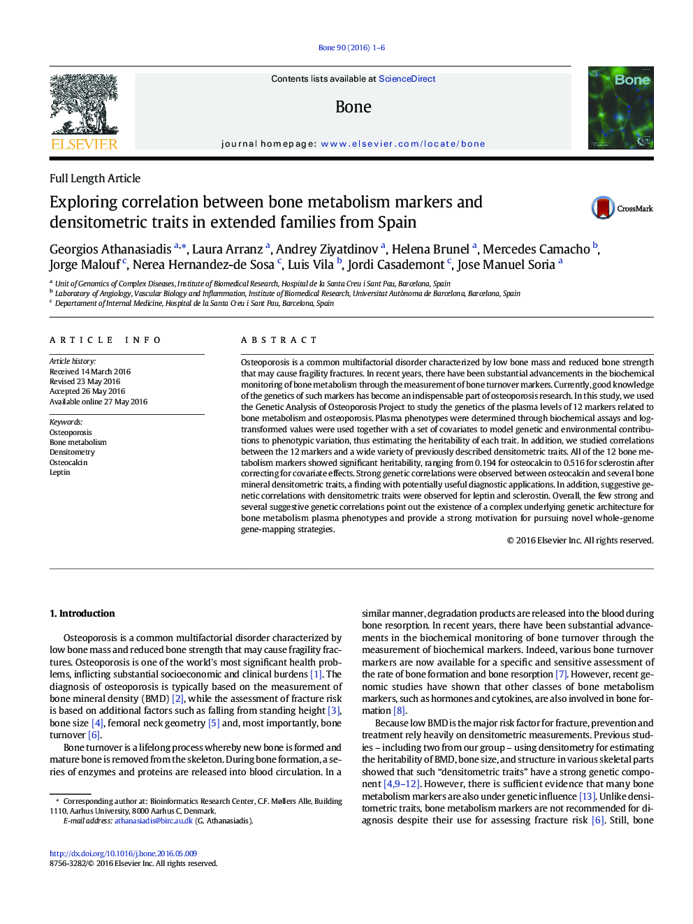 Exploring correlation between bone metabolism markers and densitometric traits in extended families from Spain