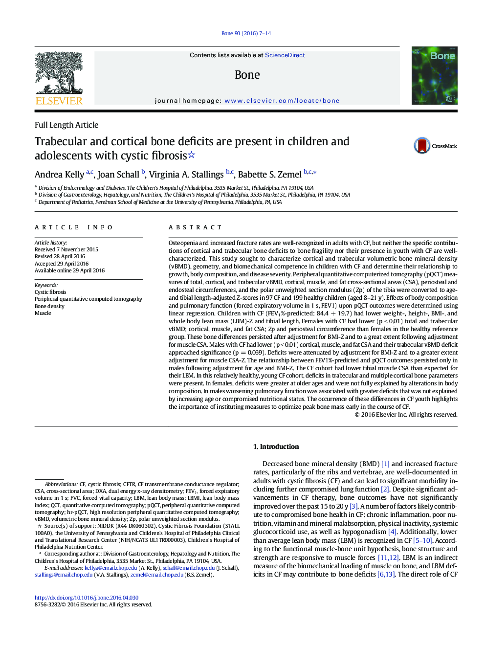 Full Length ArticleTrabecular and cortical bone deficits are present in children and adolescents with cystic fibrosis