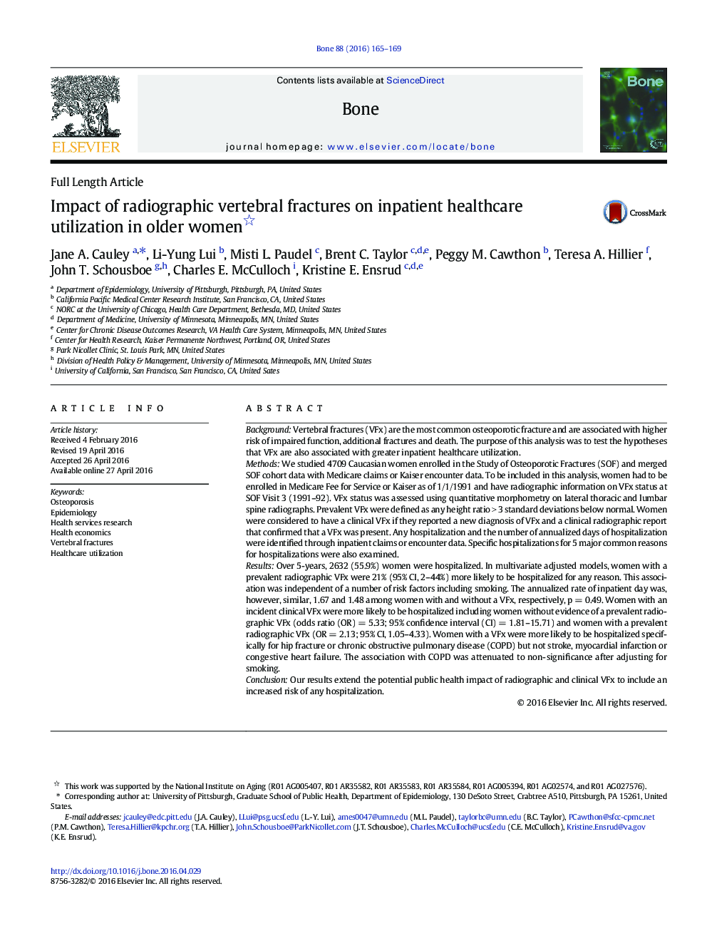 Impact of radiographic vertebral fractures on inpatient healthcare utilization in older women