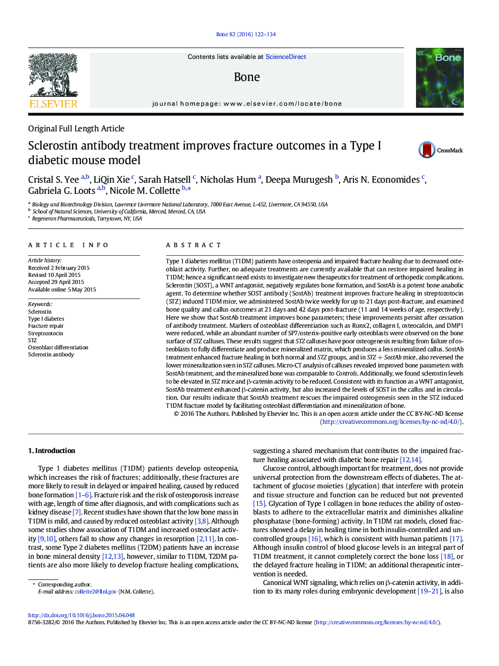 Sclerostin antibody treatment improves fracture outcomes in a Type I diabetic mouse model